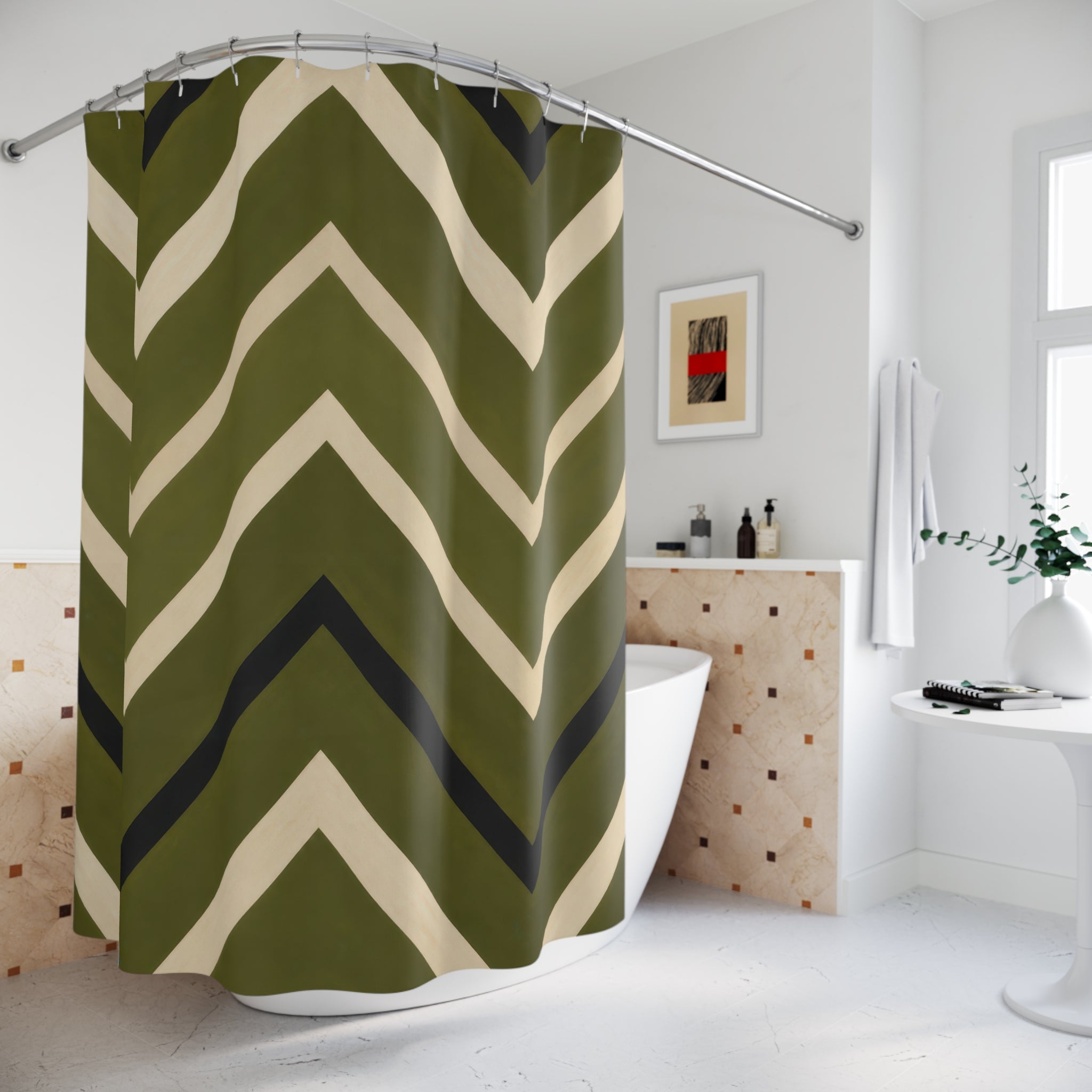 Olive Moss Nested Chevron Shower Curtain