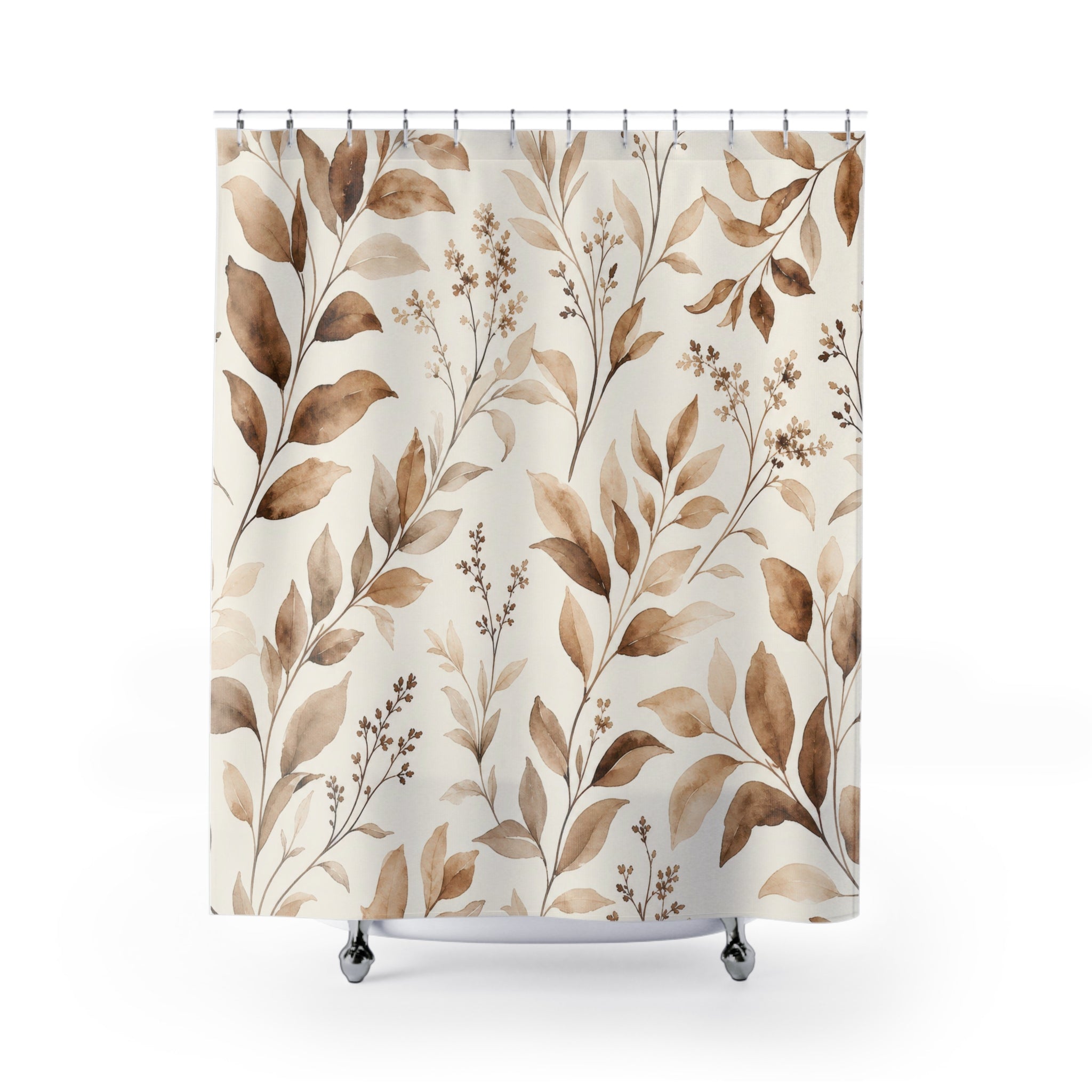 Tan Watercolor Botanical Branch Shower Curtain