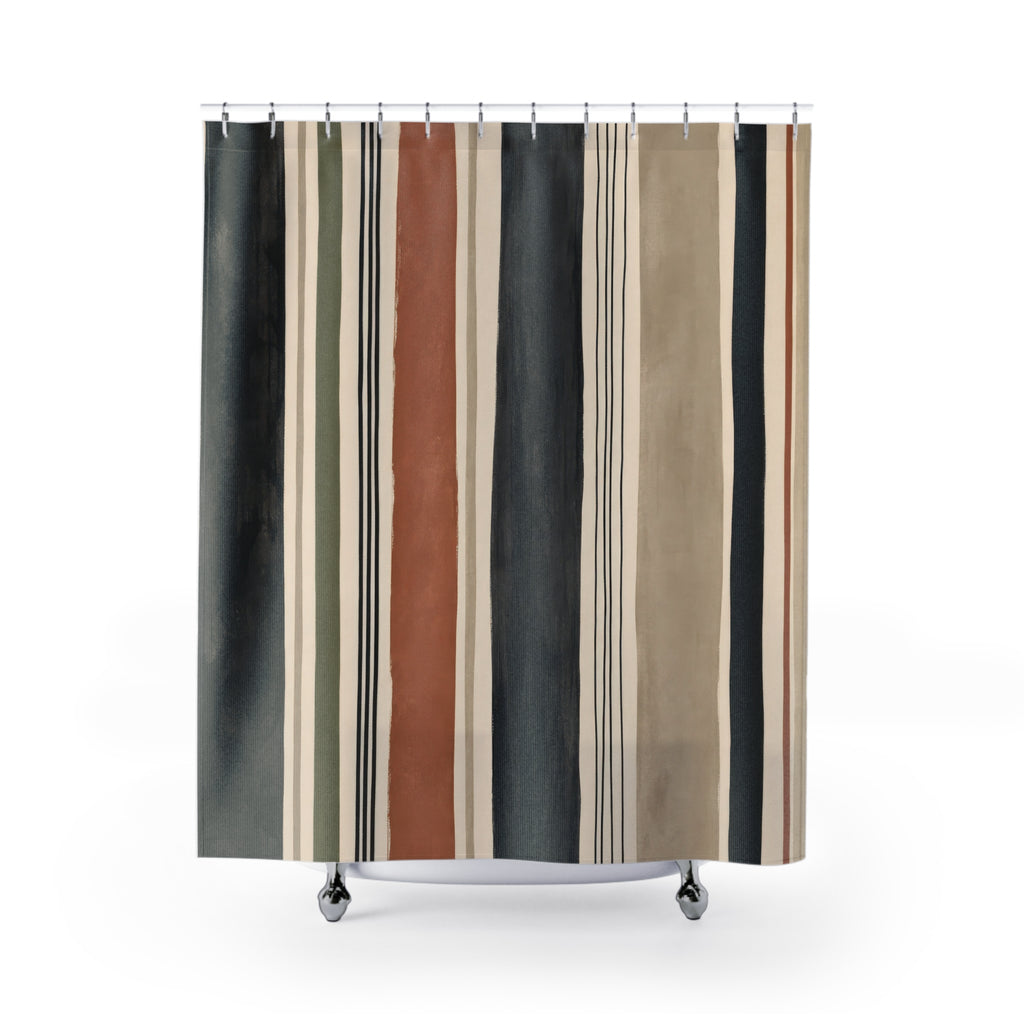 Black Rust Vertical Stripe Shower Curtain