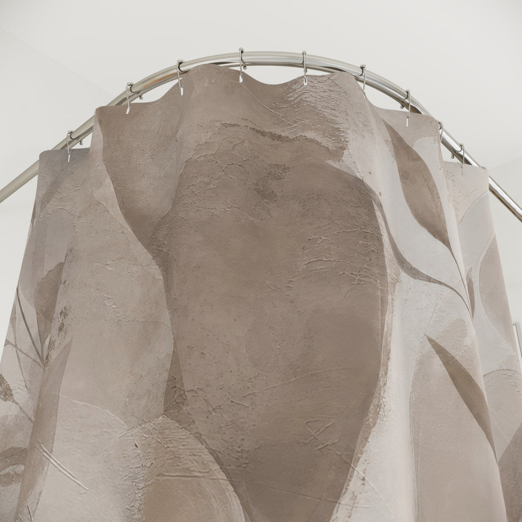 Taupe Shower Curtain: Beige Abstract Botanical Pattern