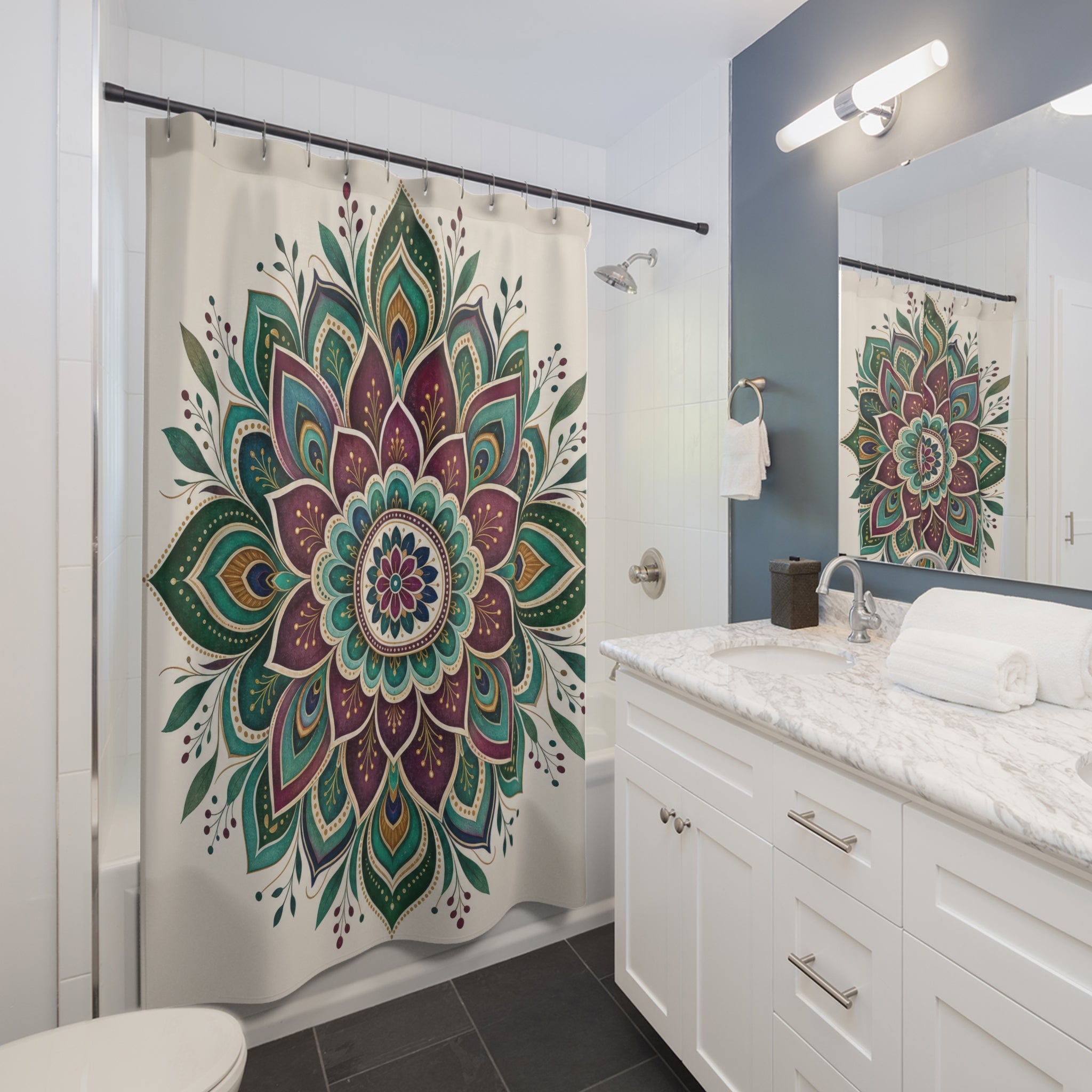 Jewel Tone Floral Medallion Shower Curtain