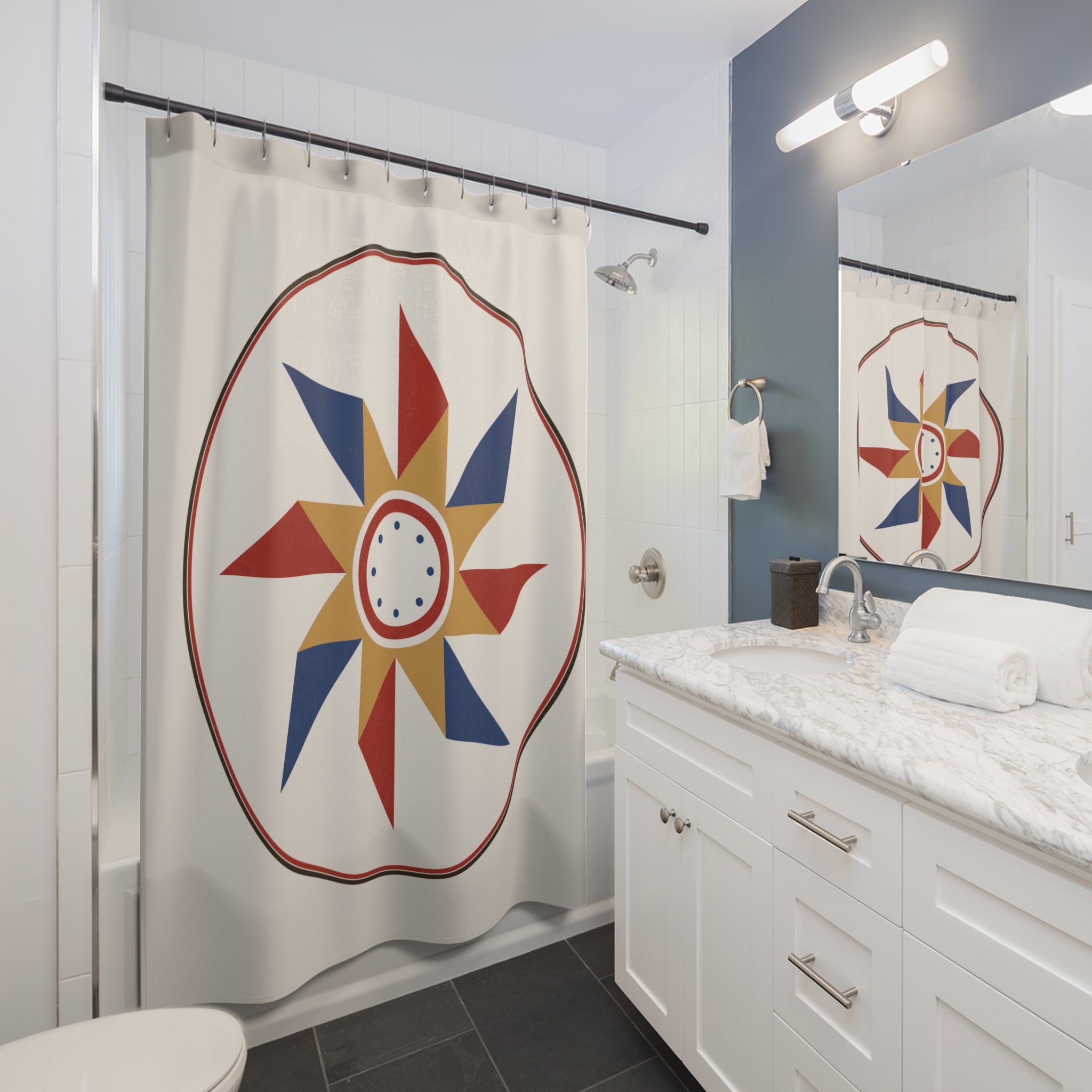 Folk Art Hex Sign Shower Curtain – PA Dutch Barn Star
