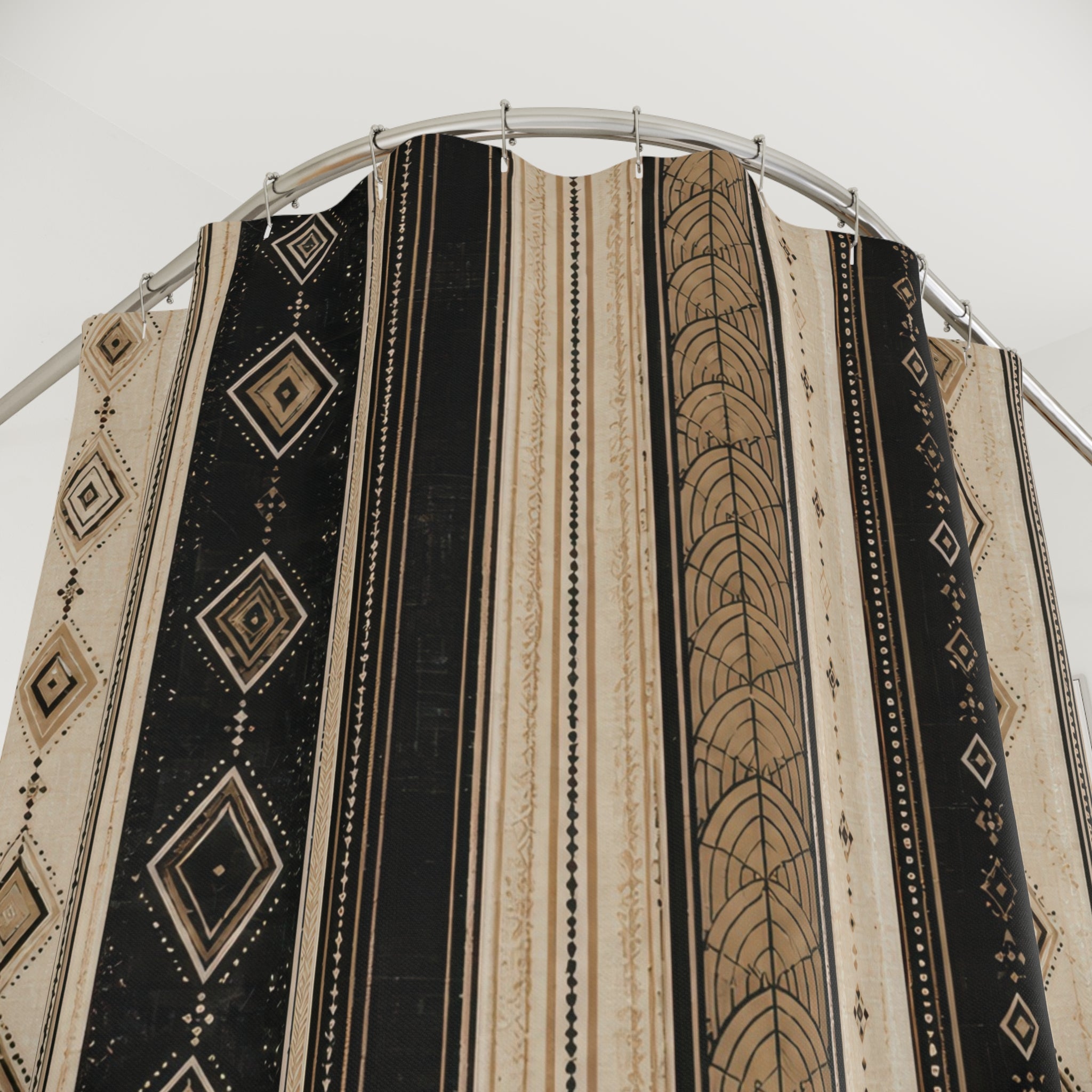 Black and Beige Art Deco Stripe Shower Curtain