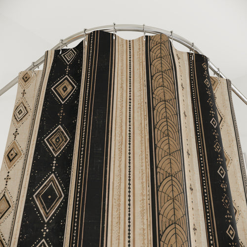 Black and Beige Art Deco Stripe Shower Curtain