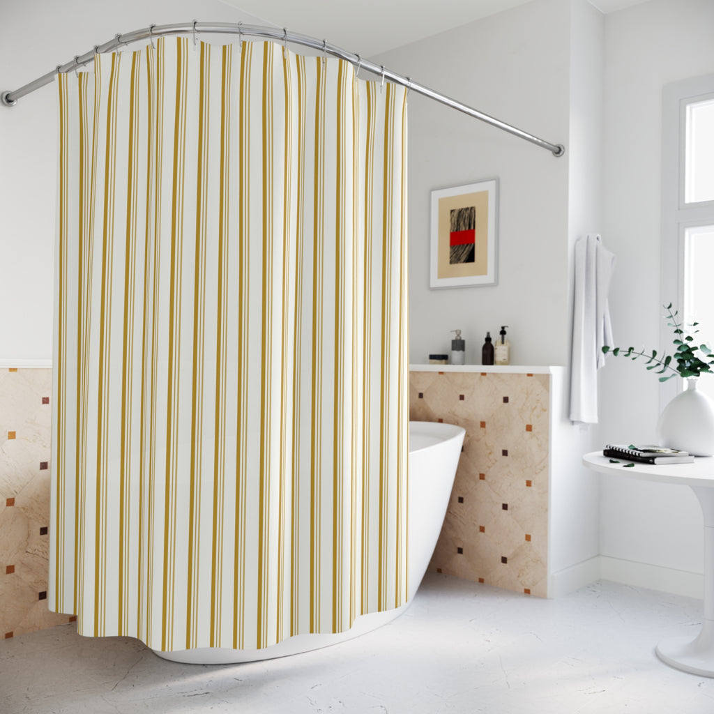 Mustard and White Striped Shower Curtain