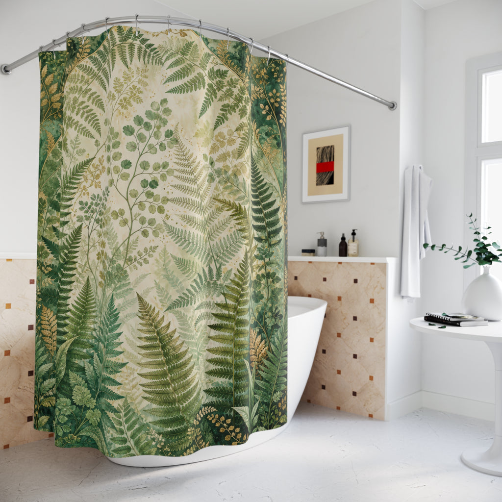 Unique Green Shower Curtain, Fern Arch Botanical Art, Forest Foliage Bathroom Decor, Mossy Green Woodland Guest Bath, Plant Lover Style