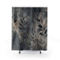 Grey Shower Curtain, Dark Botanical Watercolor Pattern, Black Charcoal Bathroom Decor, Moody Modern Guest Bath Leaf Style