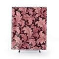 Blush acanthus leaves on deep burgundy shower curtain with full front view