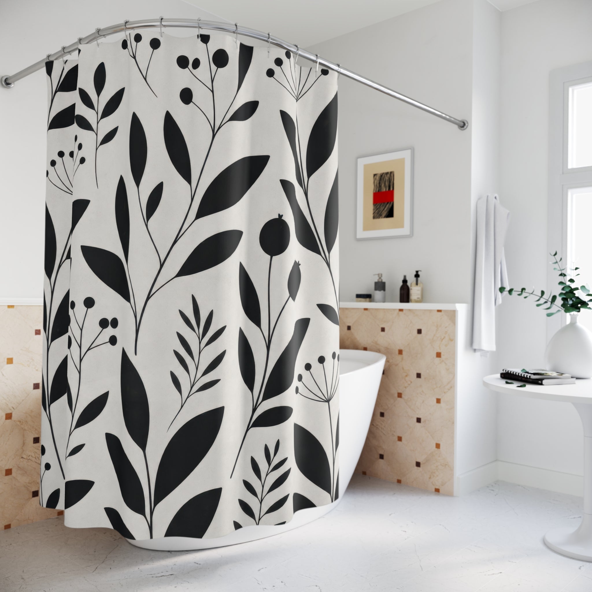 White Leaf Shower Curtain