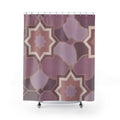 Mauve eight-point star mosaic with plum rosettes shower curtain with full front view
