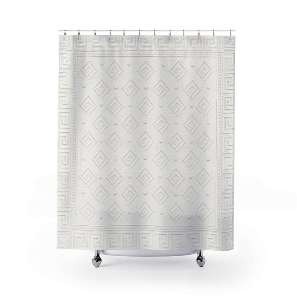White Greek Key Relief Shower Curtain