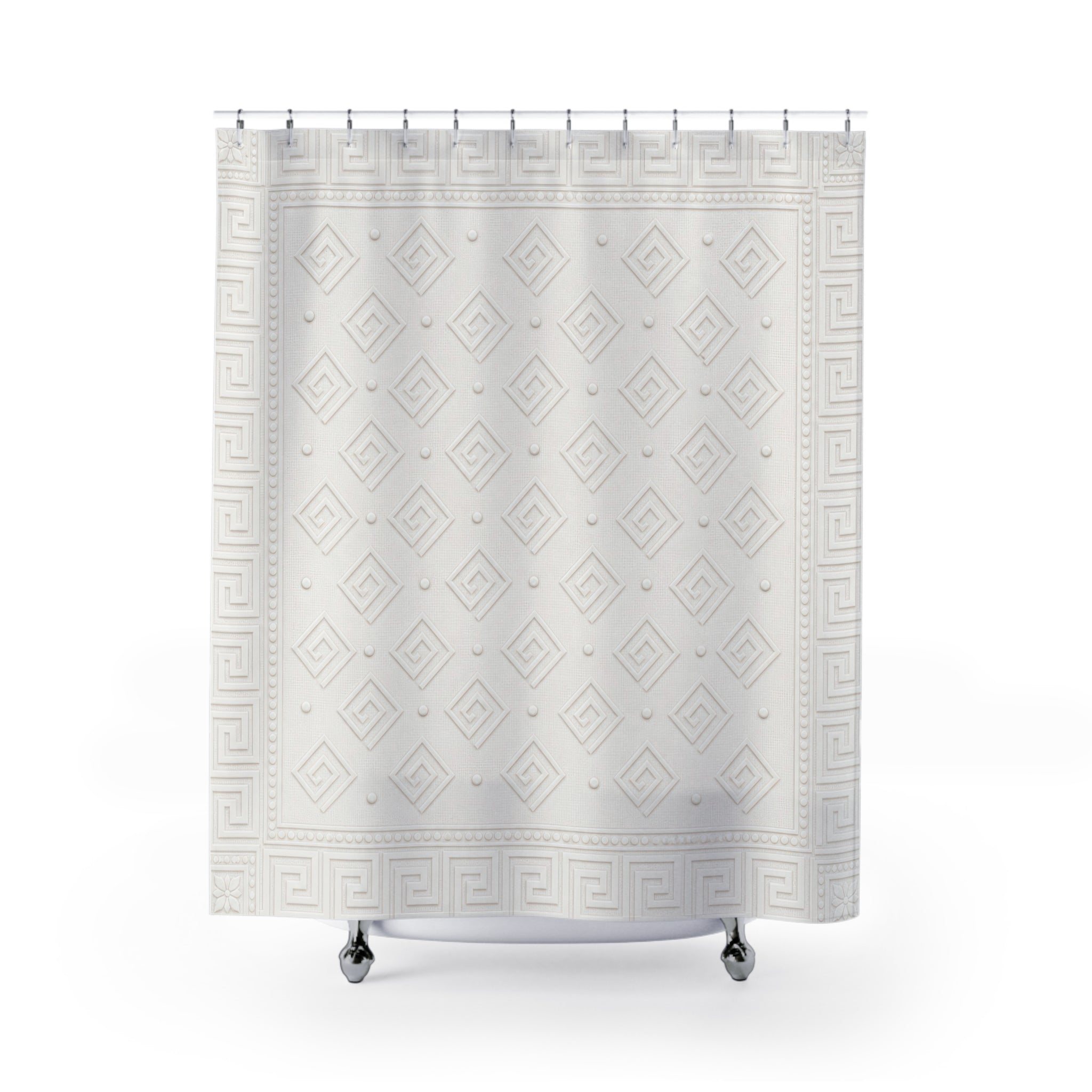 White Greek Key Relief Shower Curtain