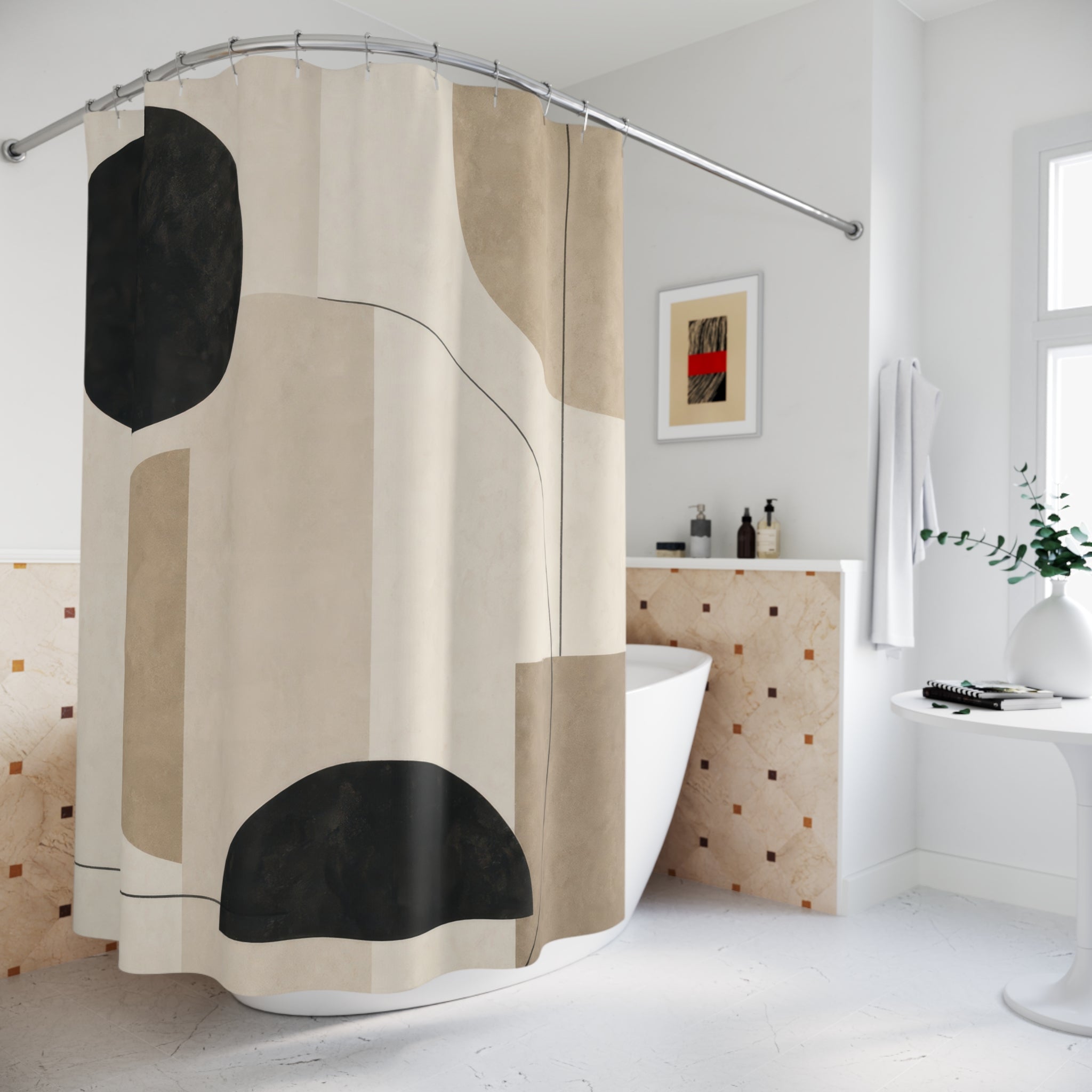 Black Beige Circle Geometry Shower Curtain