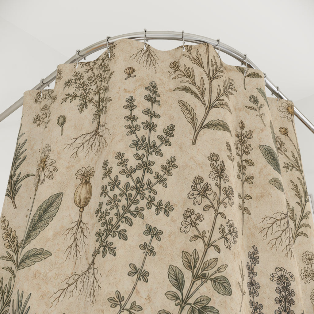 Cream Wildflower Stem Vintage Botanical Shower Curtain