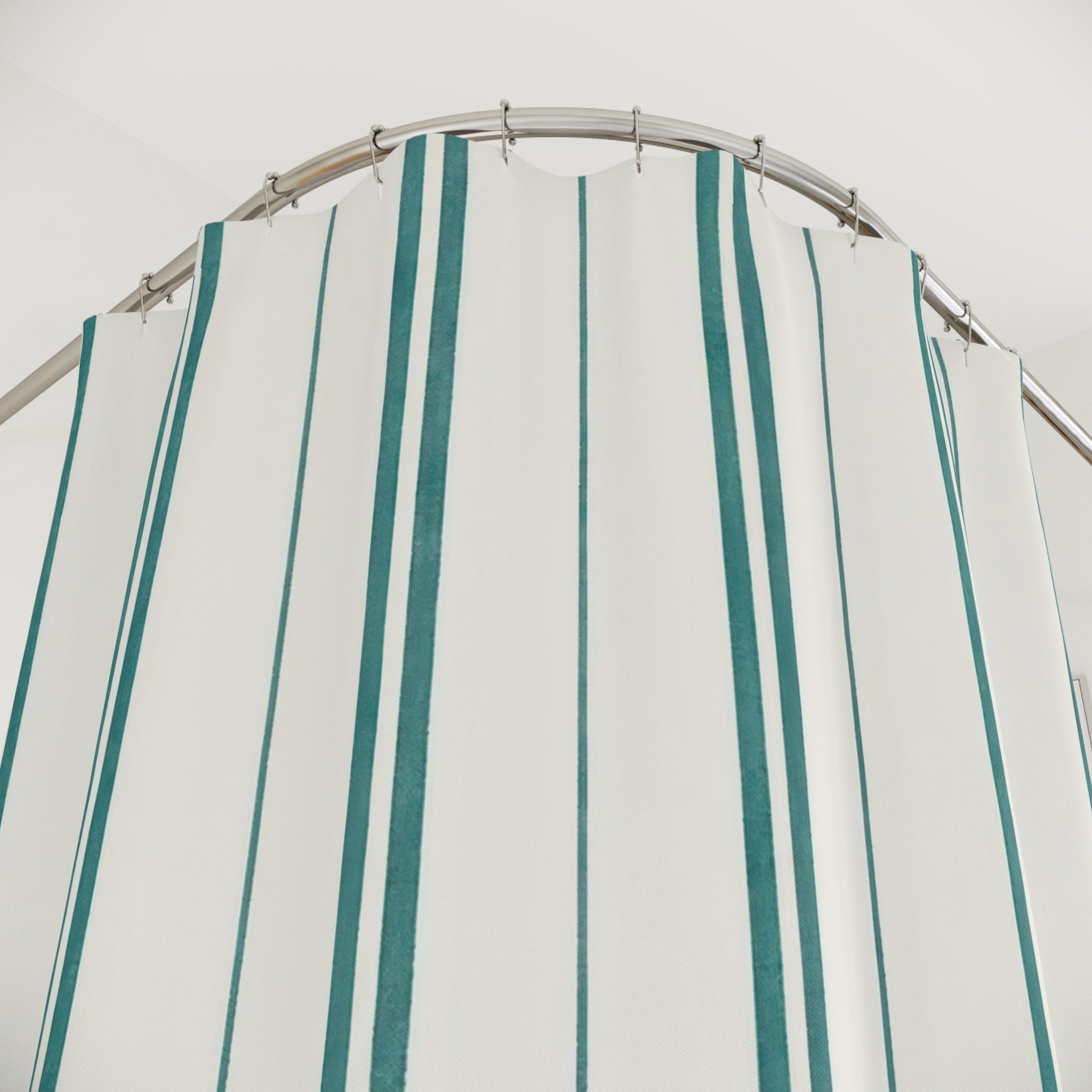 Teal Pinstripe Shower Curtain, Teal White Coastal Bathroom Decor, Clean Stripe Bath Curtain, Guest Bathroom Decor, Small Bathroom Decor