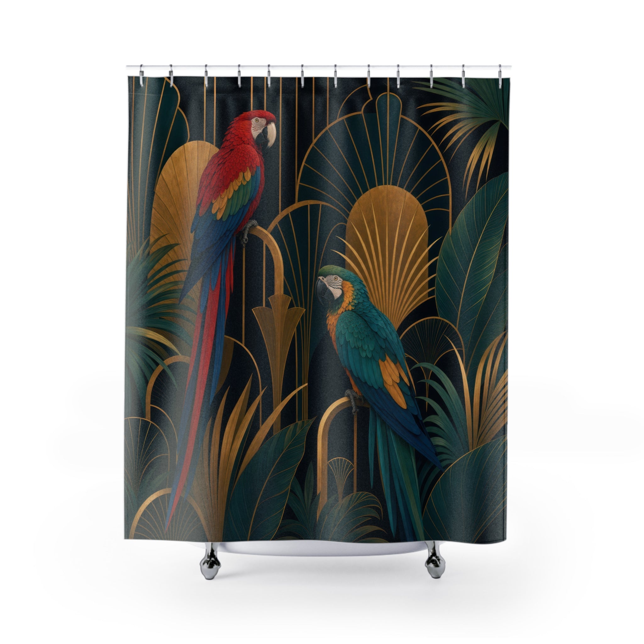 Art Deco Jewel Macaw Pair Shower Curtain