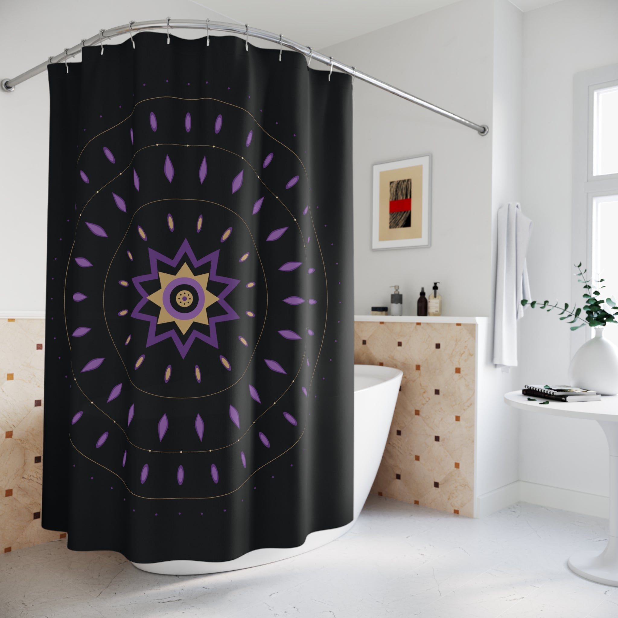 Purple & Gold Mandala Shower Curtain – Amethyst Luxe
