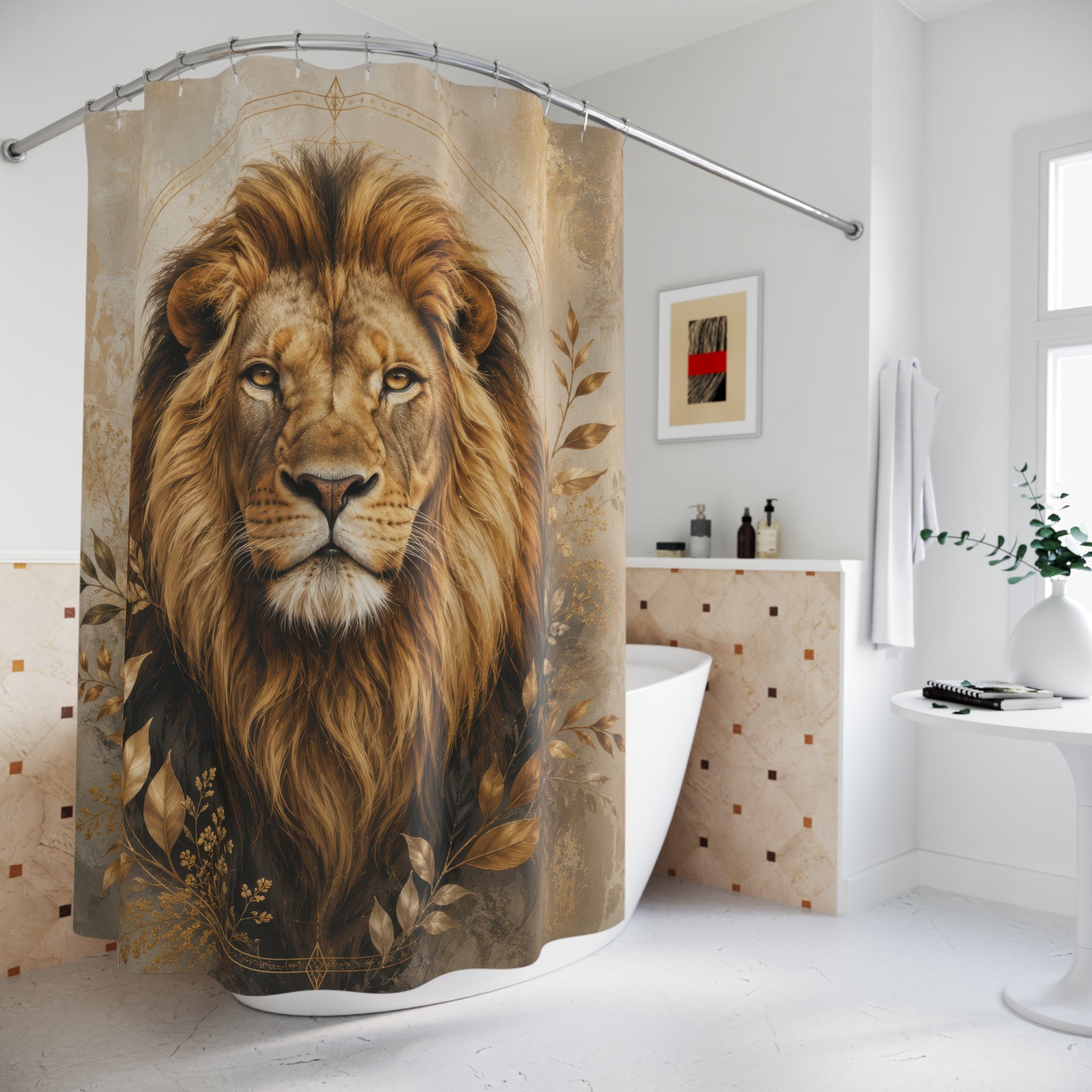 Lion Shower Curtain: Gold Lion Portrait