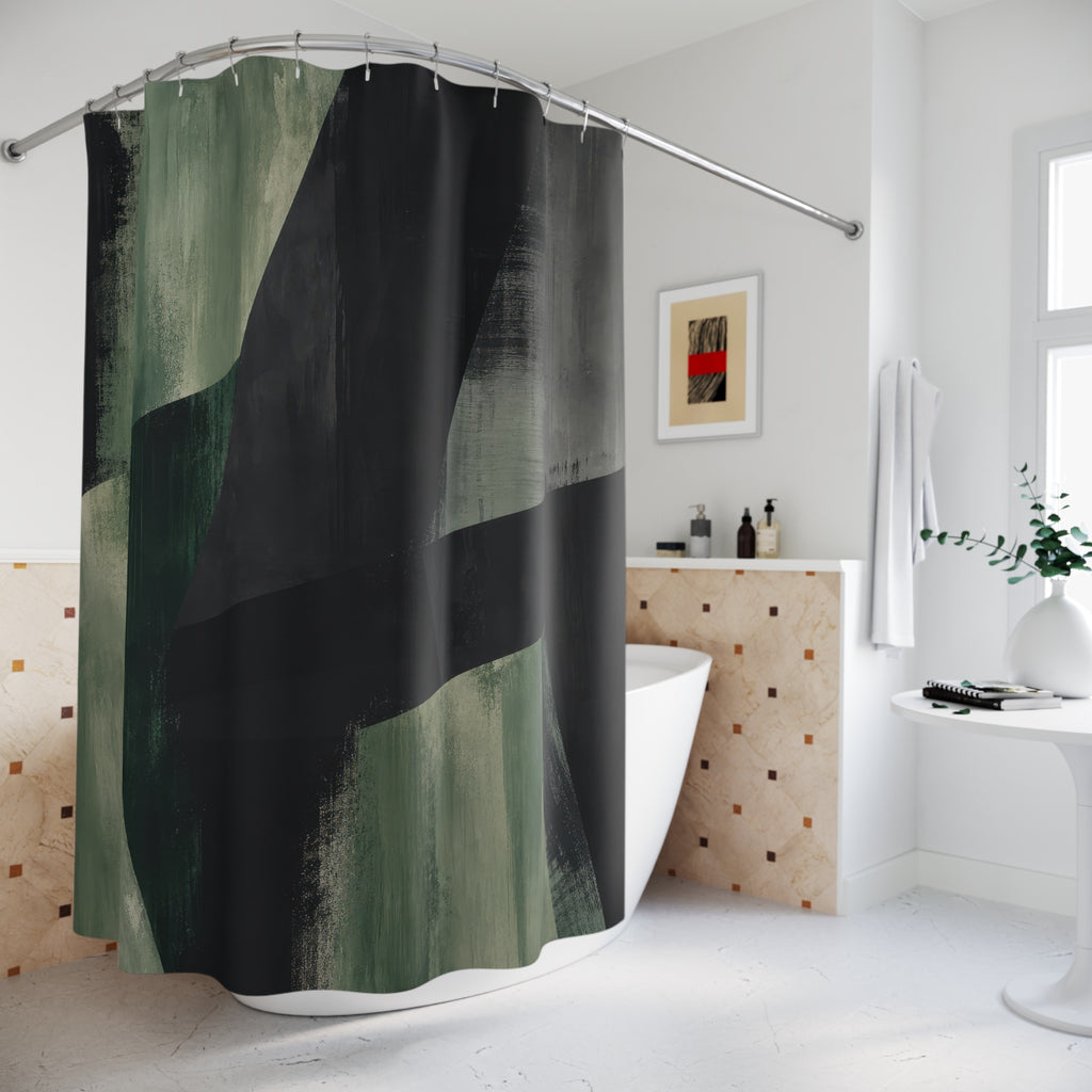 Black Green Geometric Shower Curtain