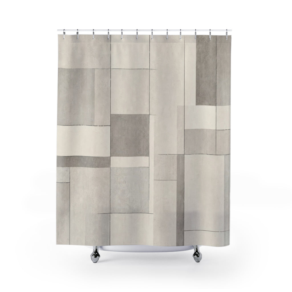 Beige Gray Geometric Shower Curtain