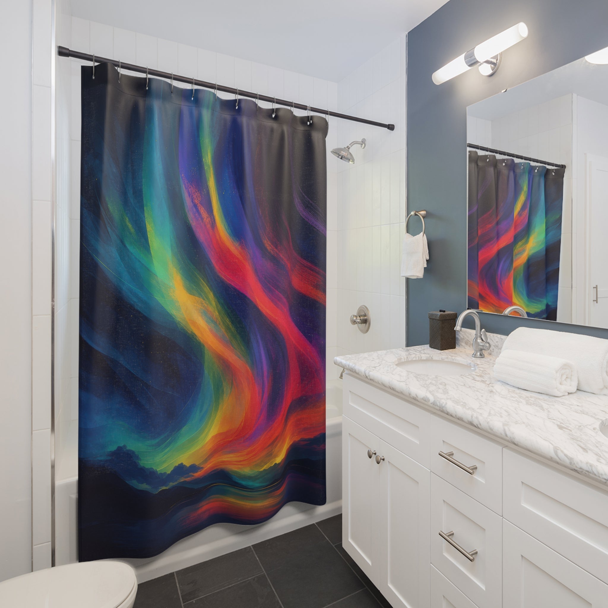 Aurora Ribbon Landscape Shower Curtain
