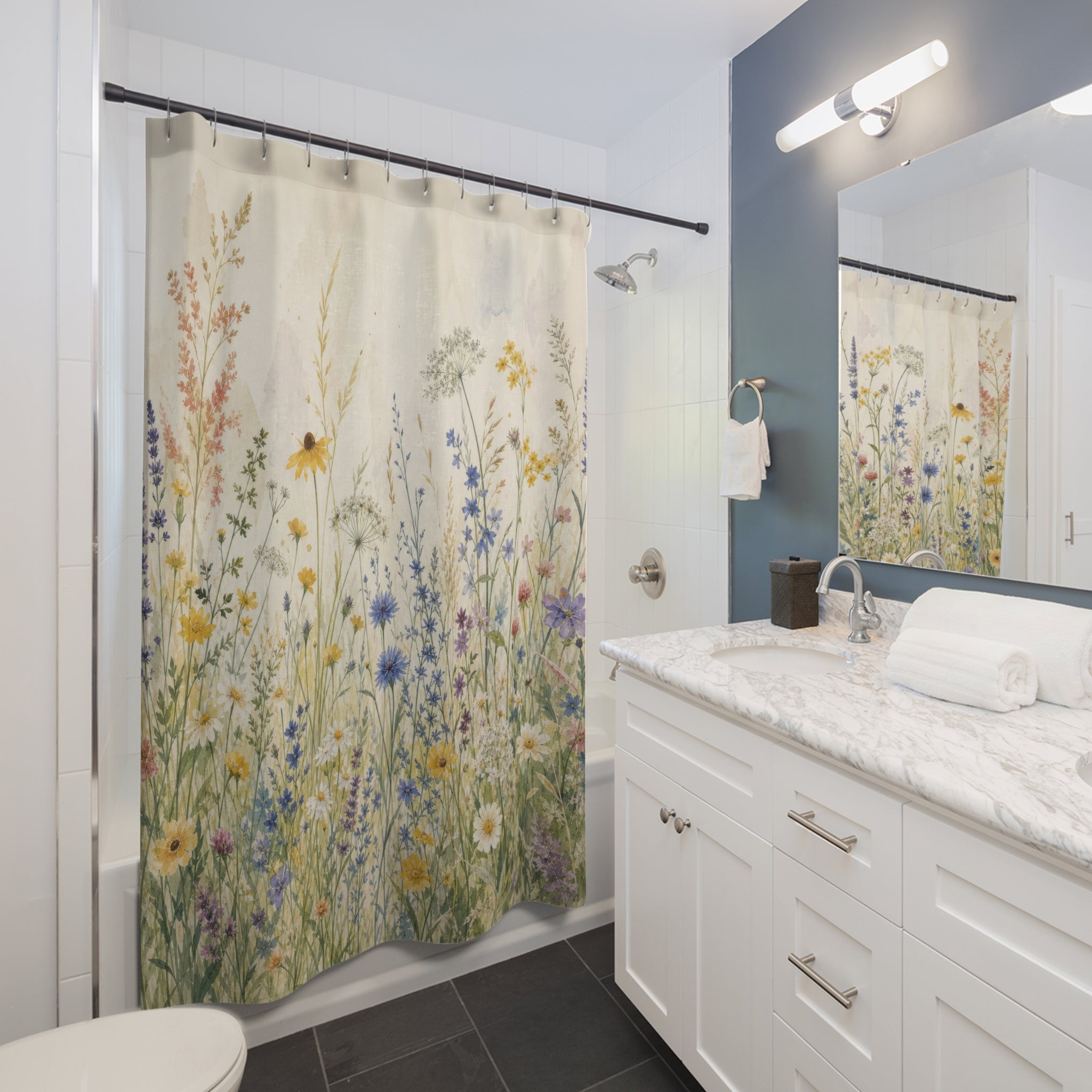 Meadow Flower Watercolor Shower Curtain