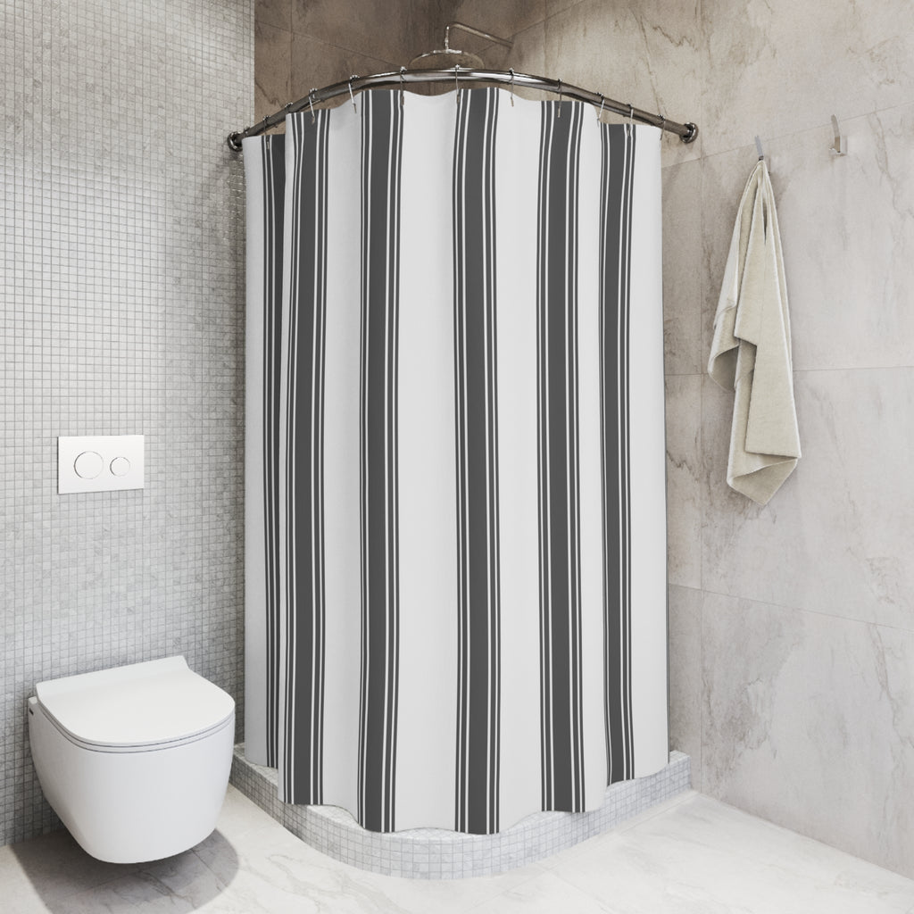 Grey Ticking Stripe Shower Curtain