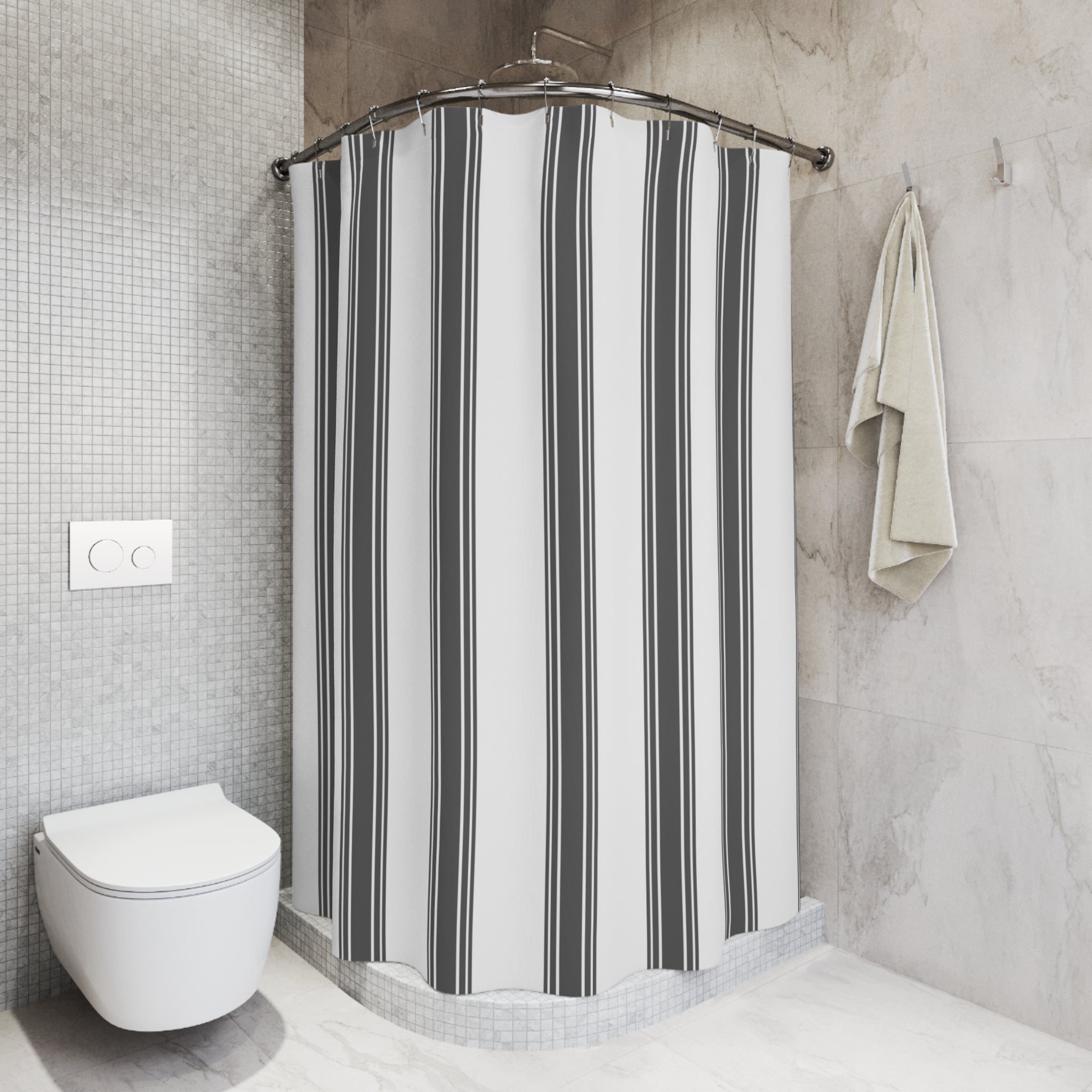 Grey Ticking Stripe Shower Curtain