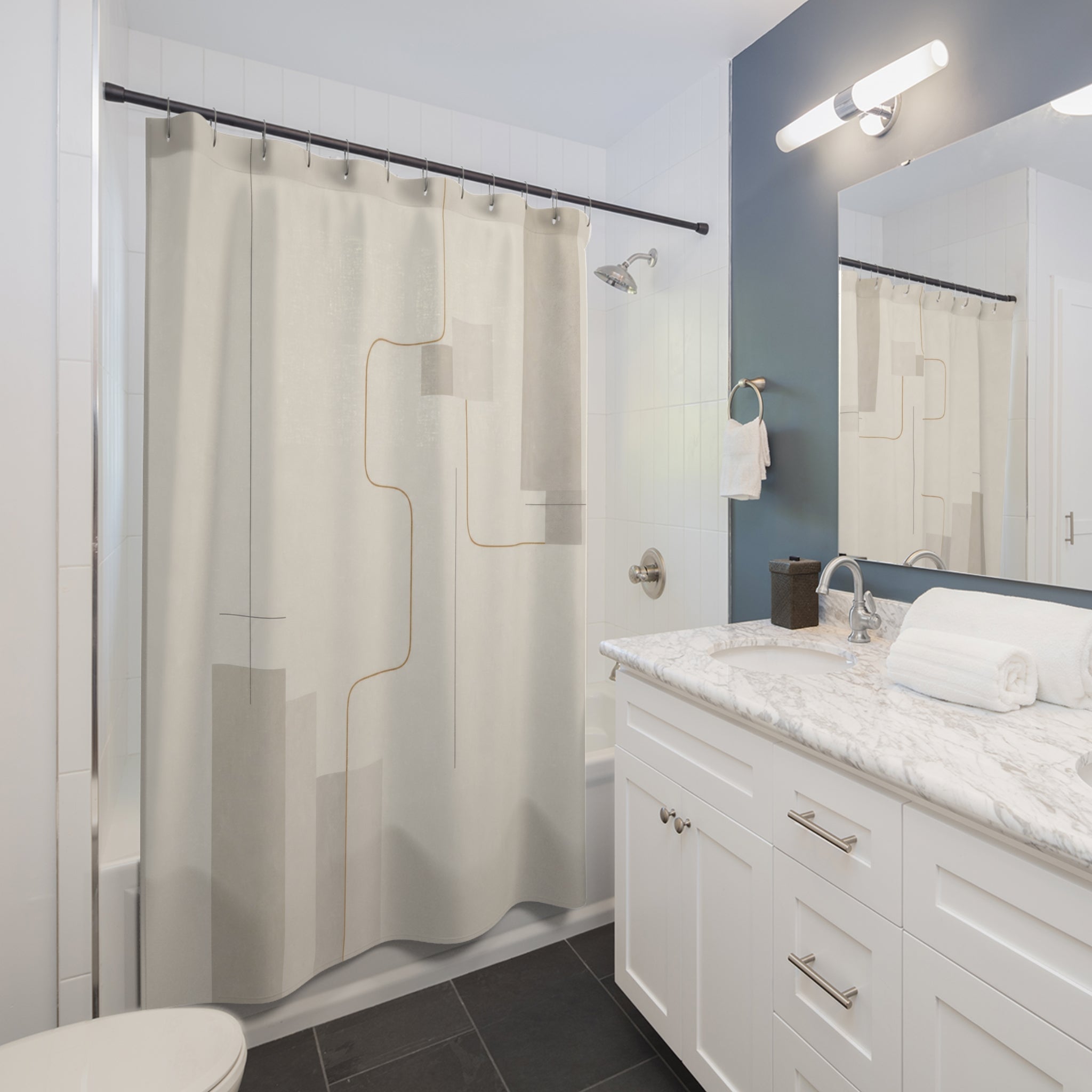 Gold Line White Shower Curtain: Gold Line Shower Curtain
