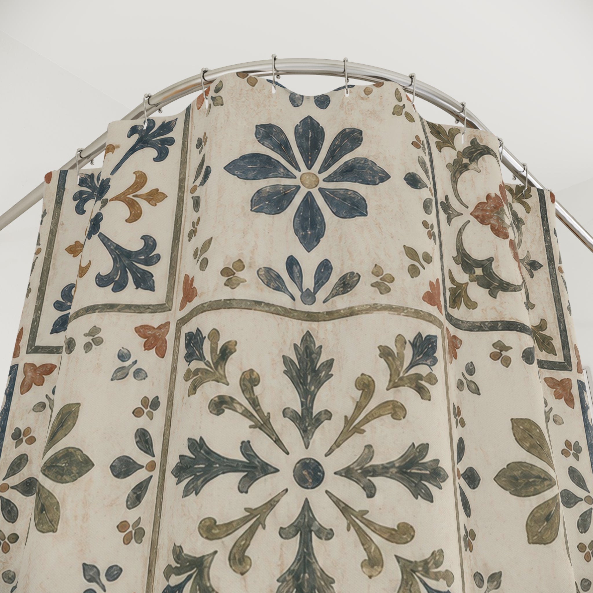 Rustic Blue Tile Shower Curtain