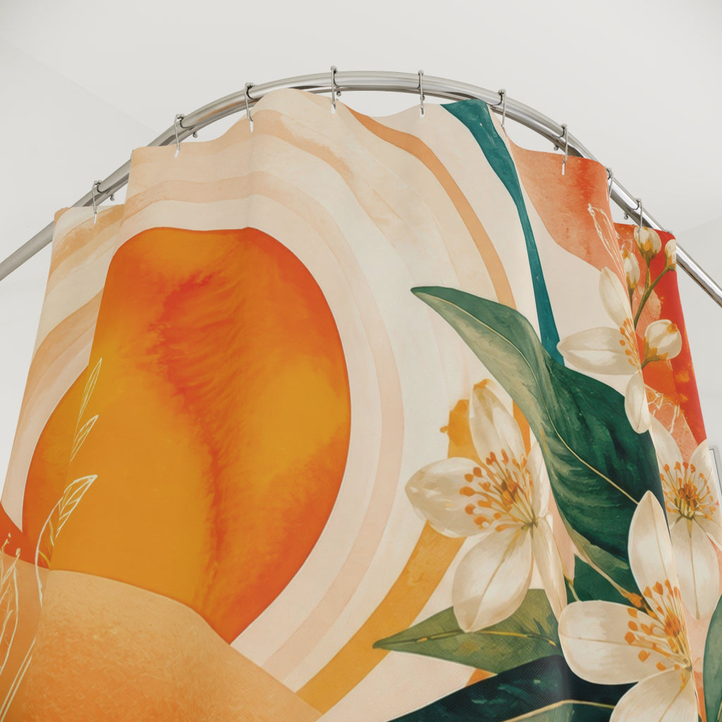 Orange Shower Curtain: Citrus Fruit Floral Pattern