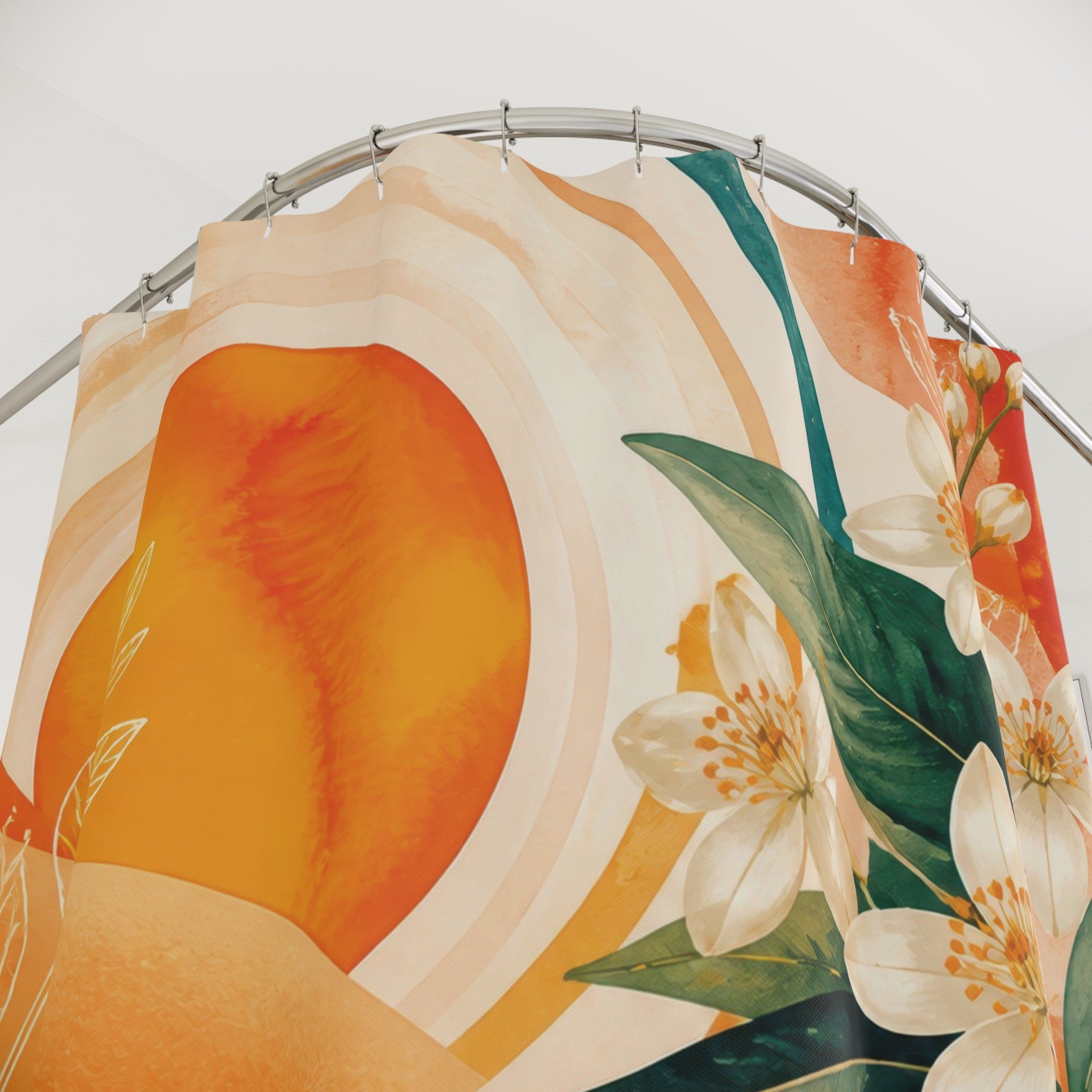 Orange Shower Curtain: Citrus Fruit Floral Pattern