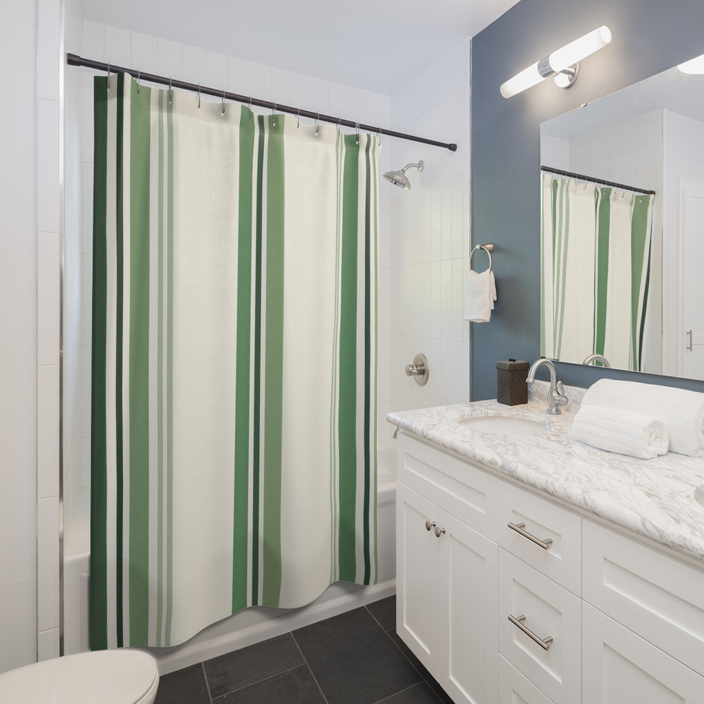 Green Cream Pinstripe Shower Curtain