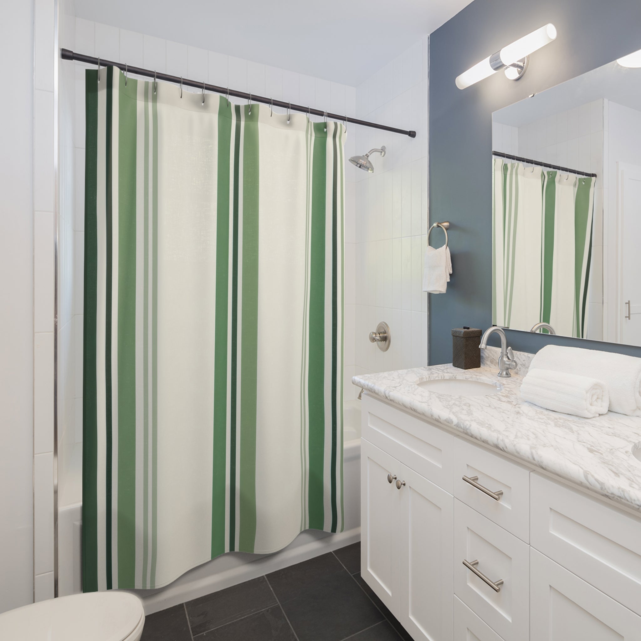 Green Cream Pinstripe Shower Curtain