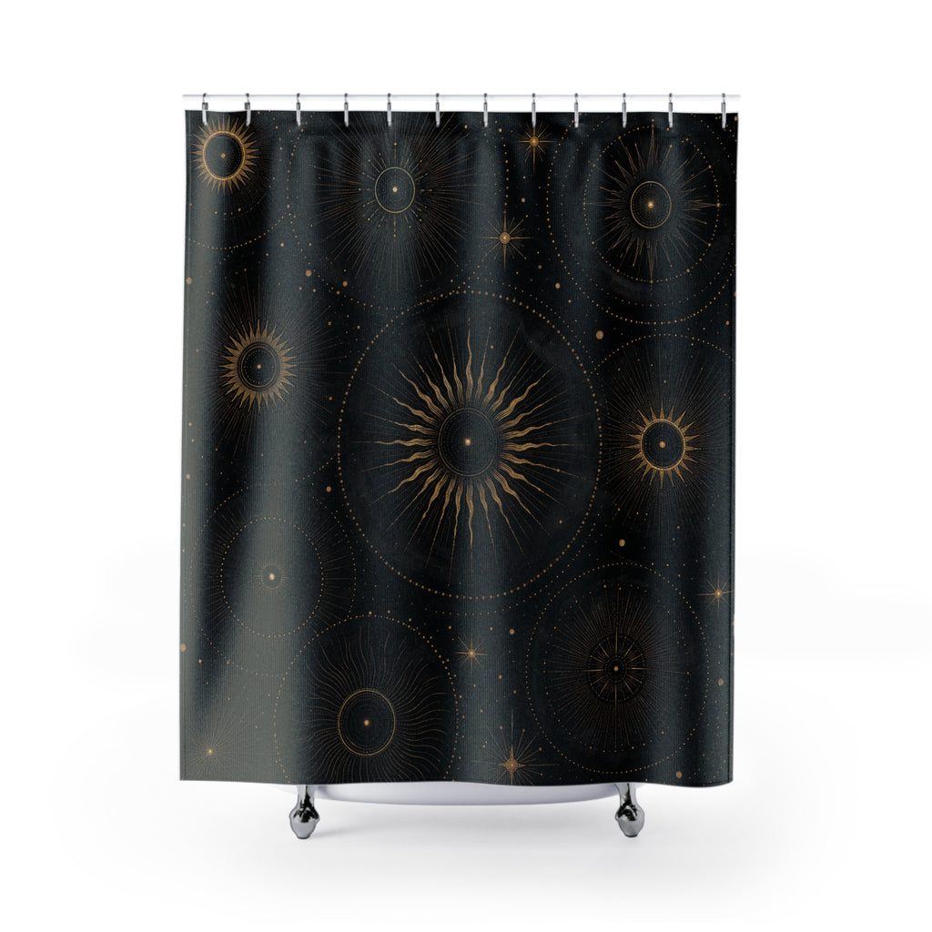 Black and Gold Sun Star Shower Curtain