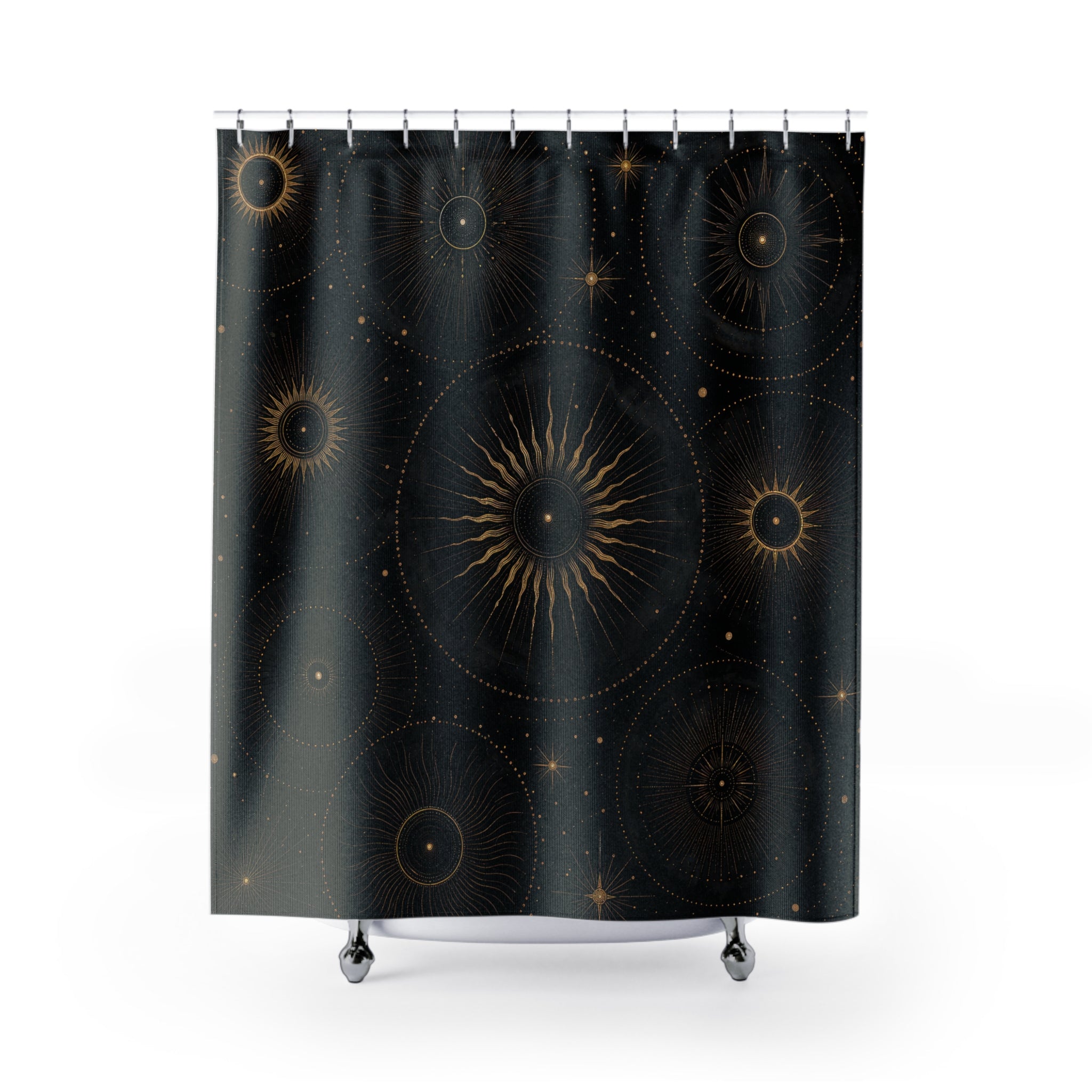 Black and Gold Sun Star Shower Curtain