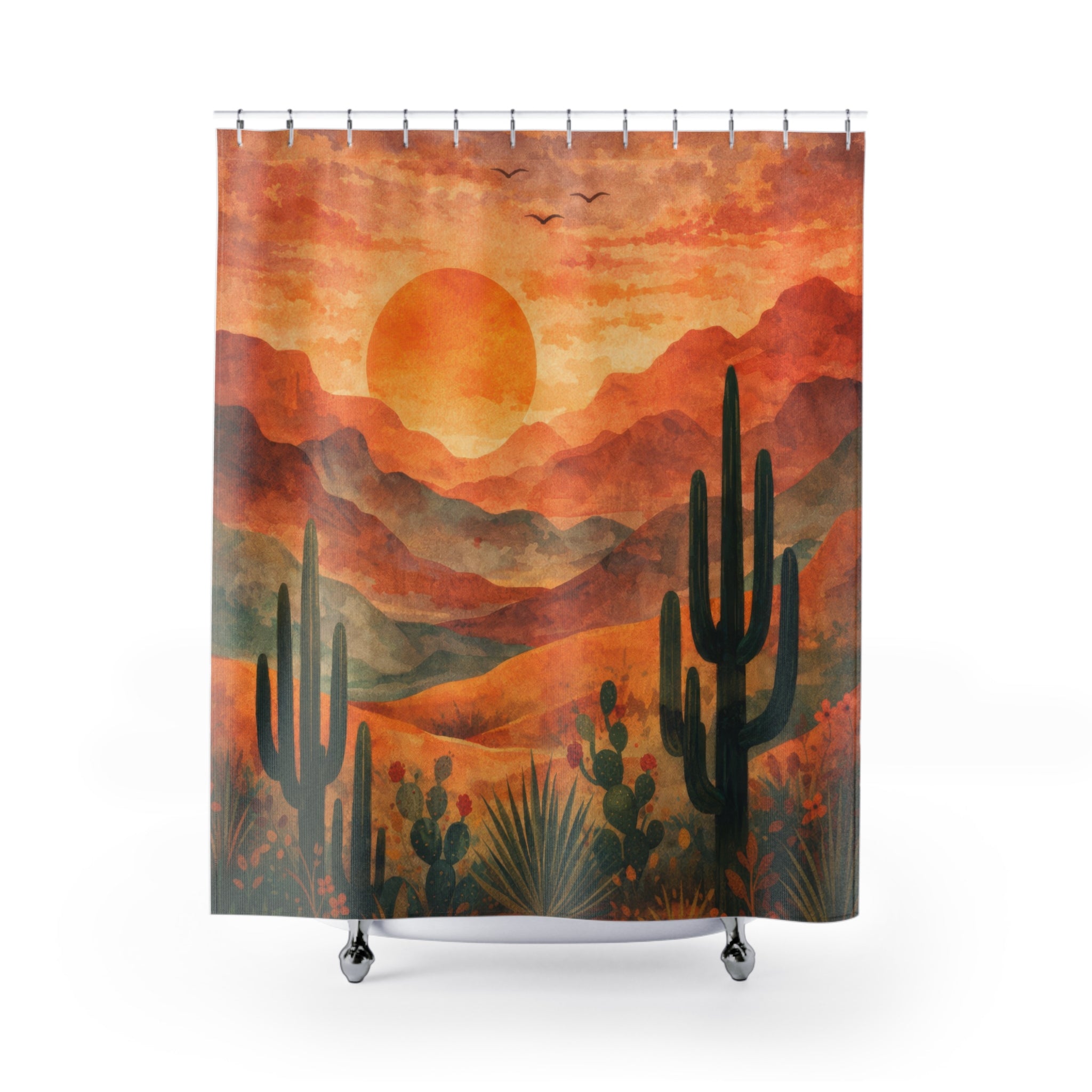 Boho Desert Cactus Shower Curtain – Terracotta Sunset