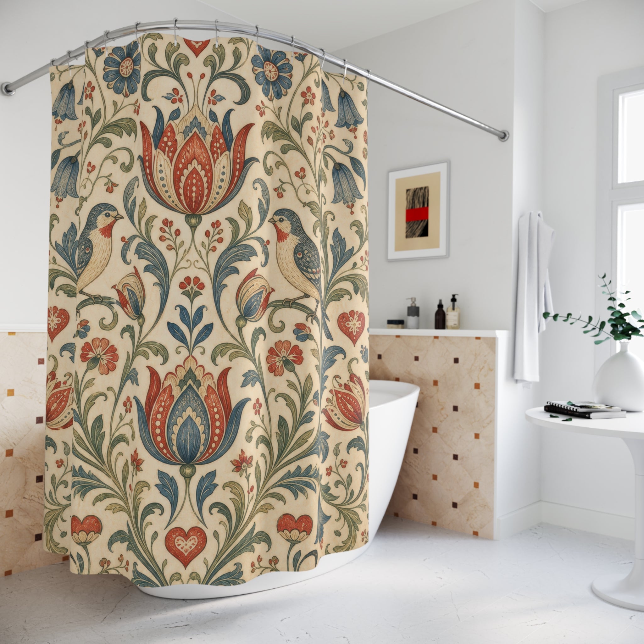 Folk Floral Vine Shower Curtain