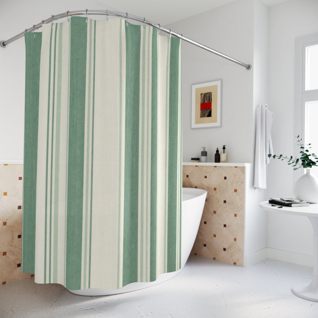 Jade Green Stripe Shower Curtain