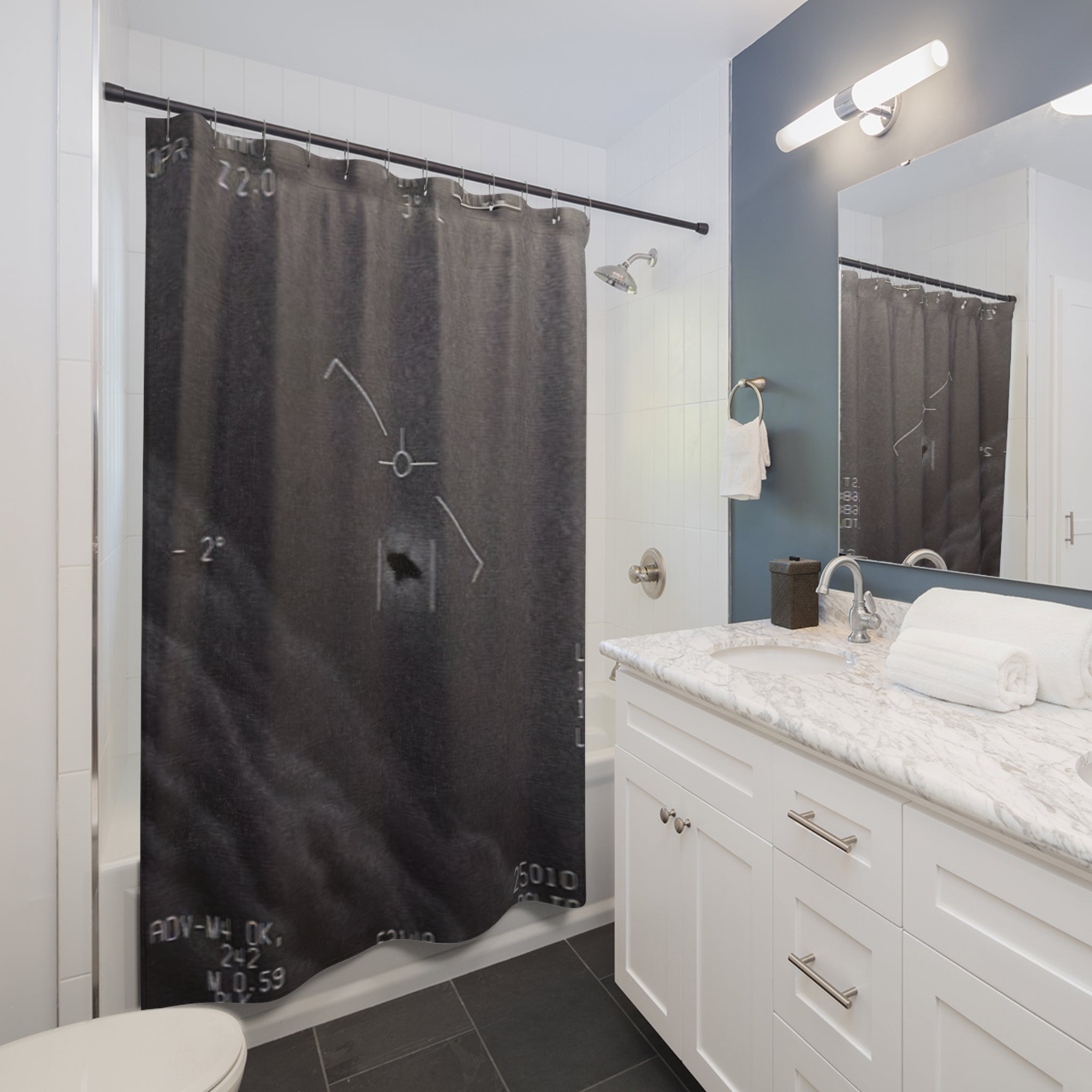 Navy Gimbal UFO Shower Curtain: Black White Thermal Video
