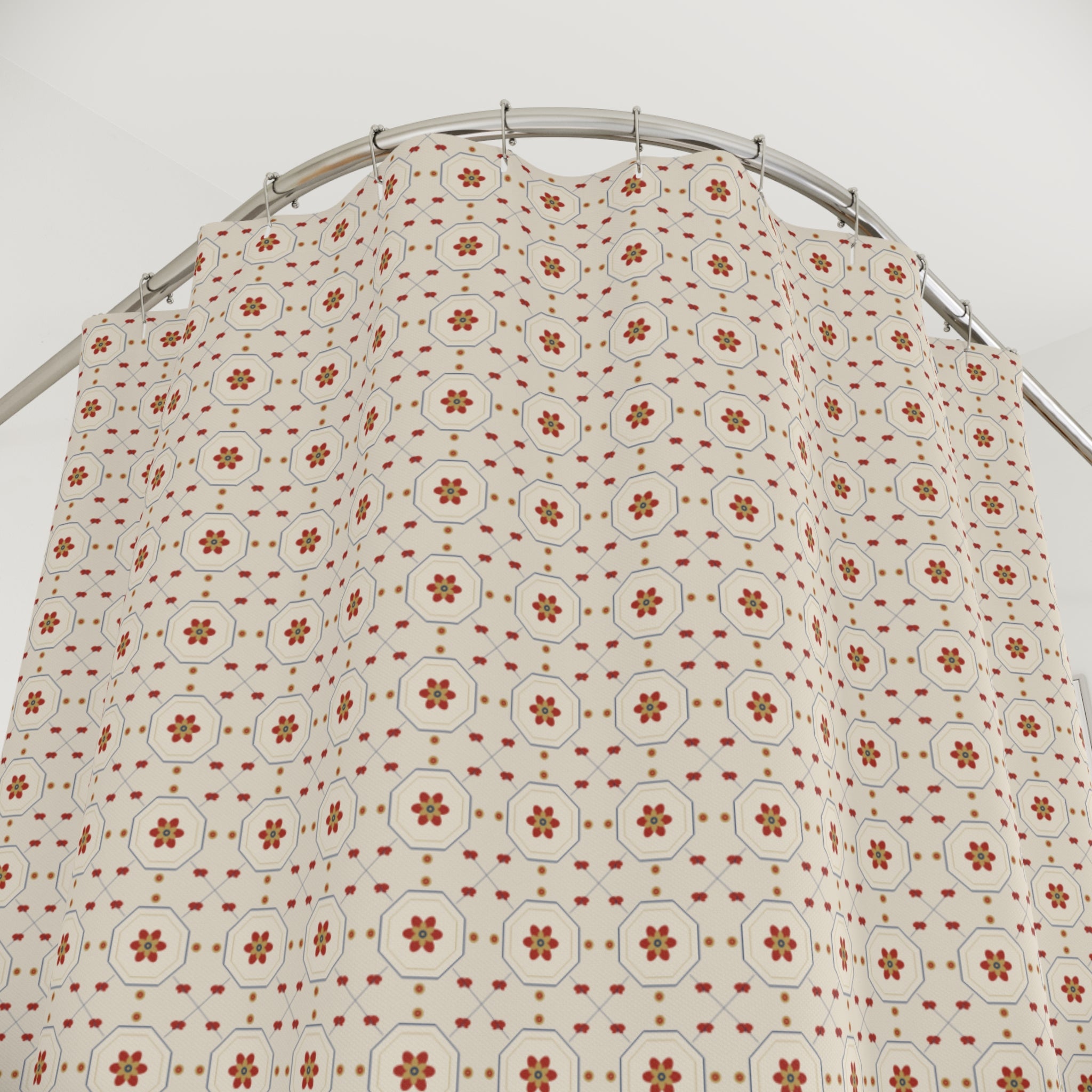 Chinoiserie Medallion Shower Curtain – Navy & Red Peony