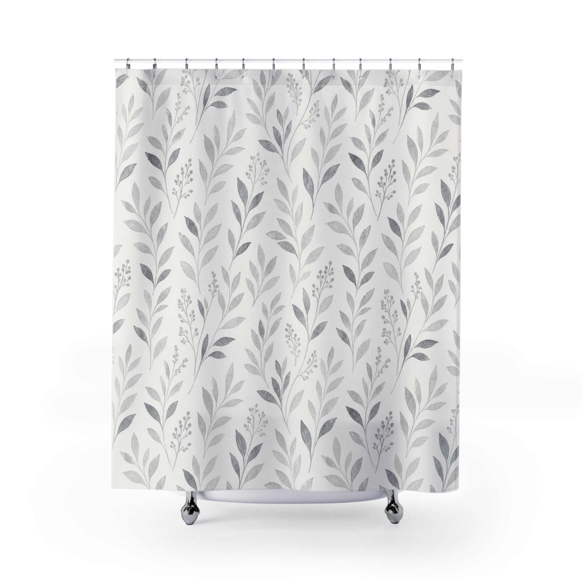 Grey White Leaf Shower Curtain