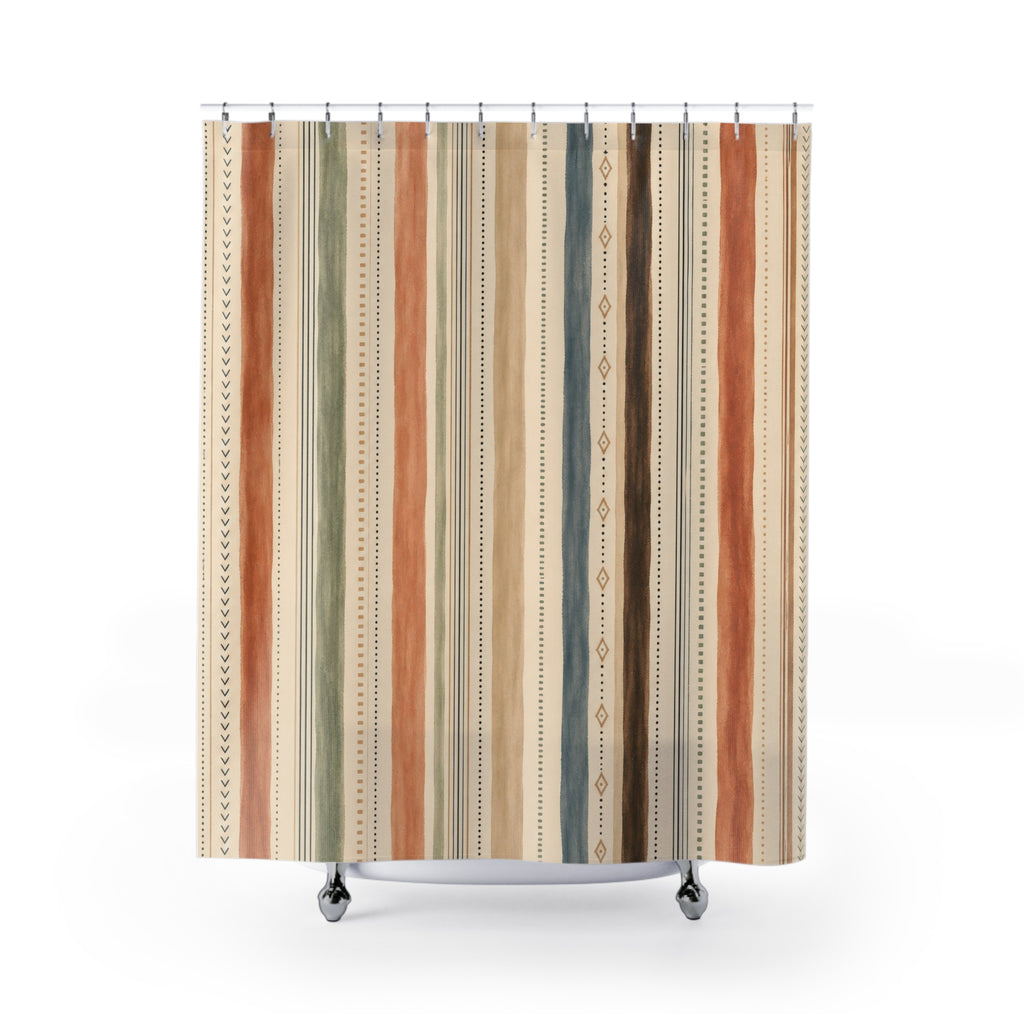 Pale Green Peach Dotted Stripe Shower Curtain