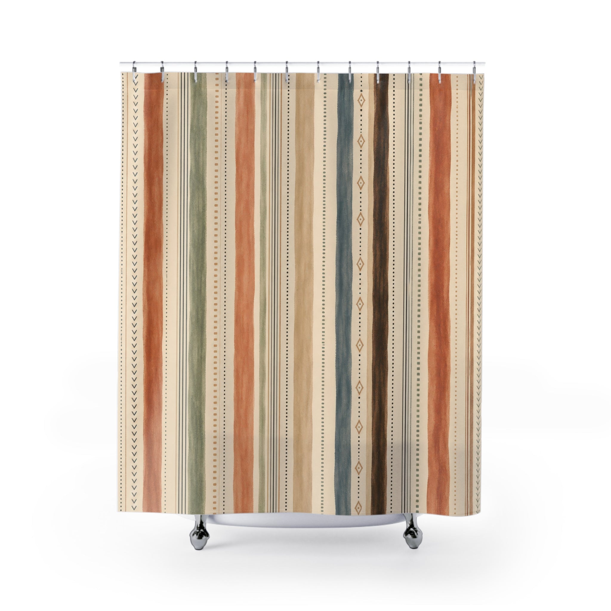Pale Green Peach Dotted Stripe Shower Curtain