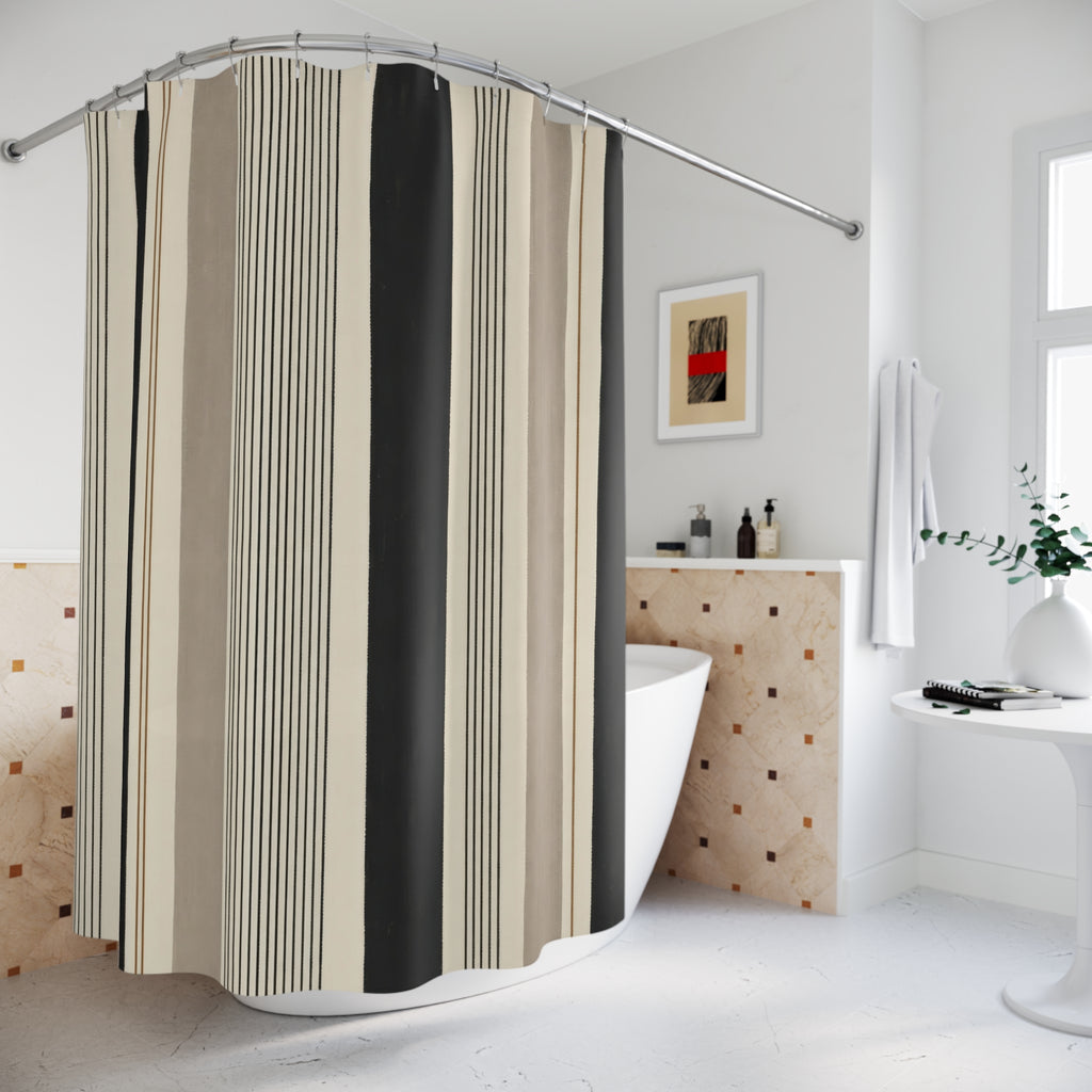 Beige Ticking Stripe Mix Shower Curtain