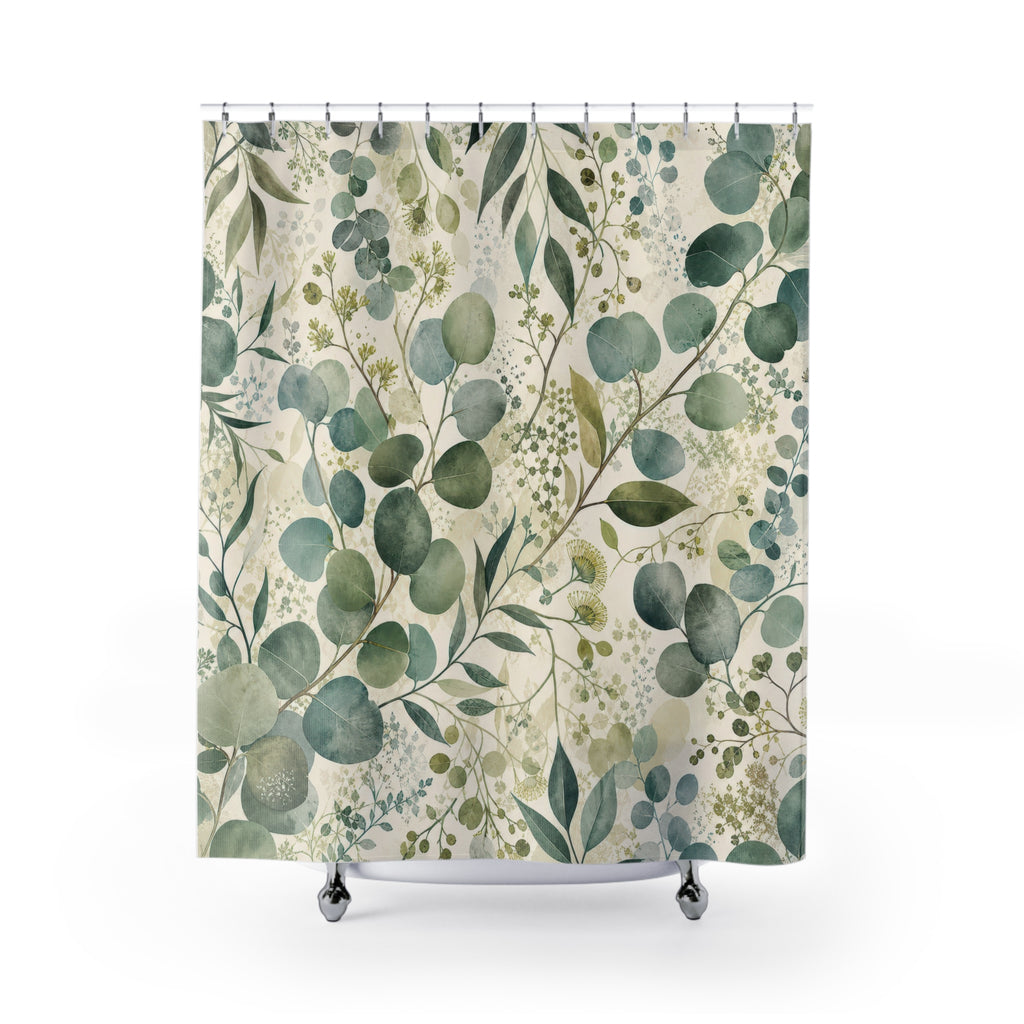 Sage Green Botanical Eucalyptus Floral Modern Shower Curtain