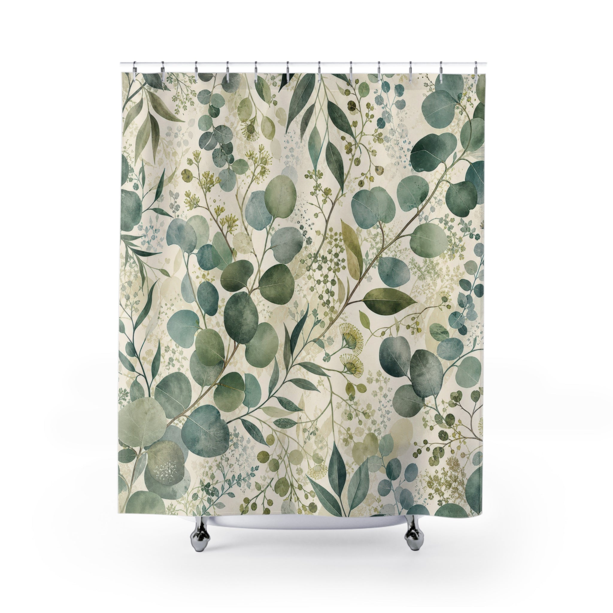 Sage Green Botanical Eucalyptus Floral Modern Shower Curtain