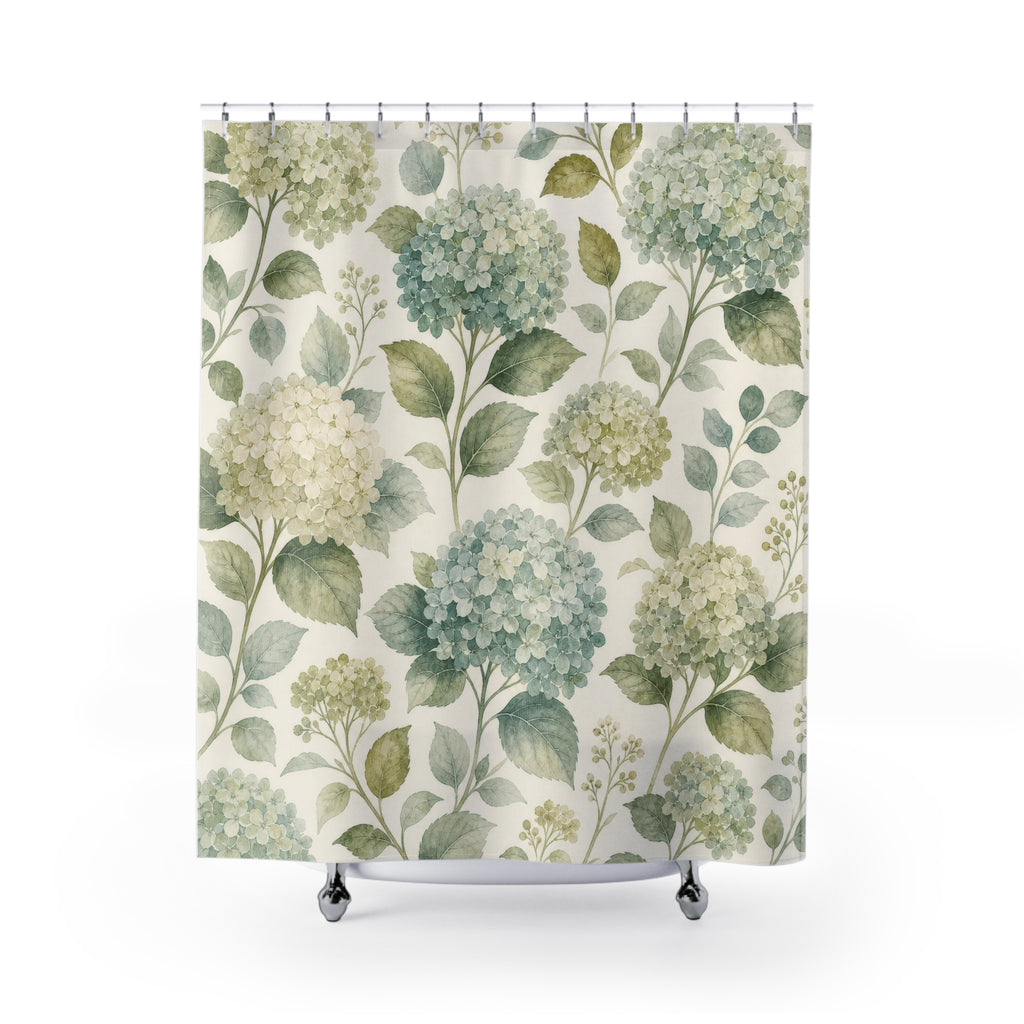 Blue Green Hydrangea Print Shower Curtain