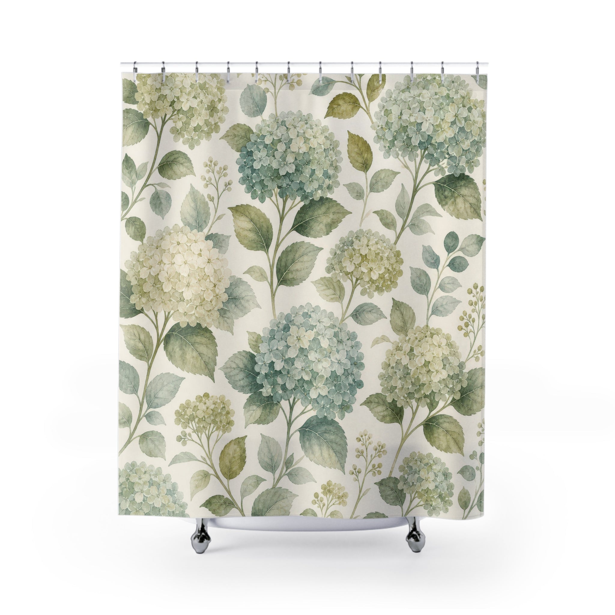 Blue Green Hydrangea Print Shower Curtain