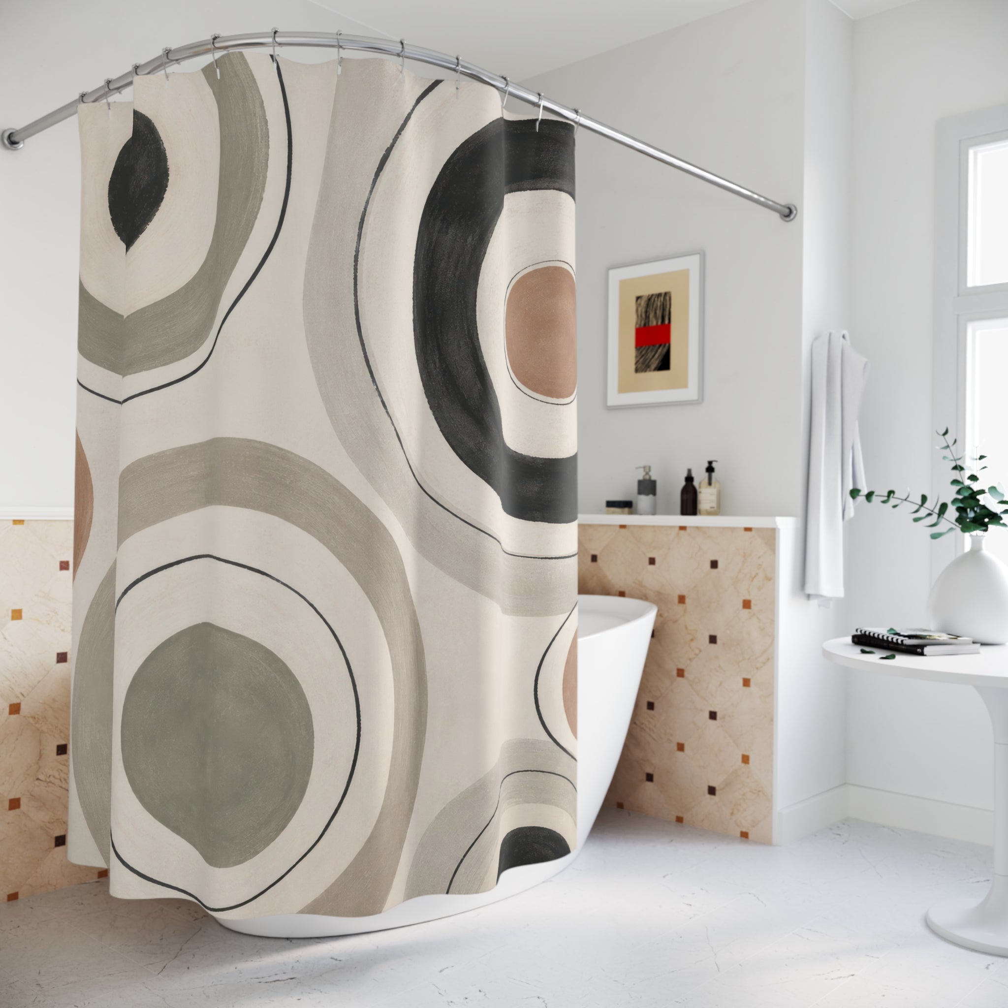 Black Beige Concentric Circle Shower Curtain
